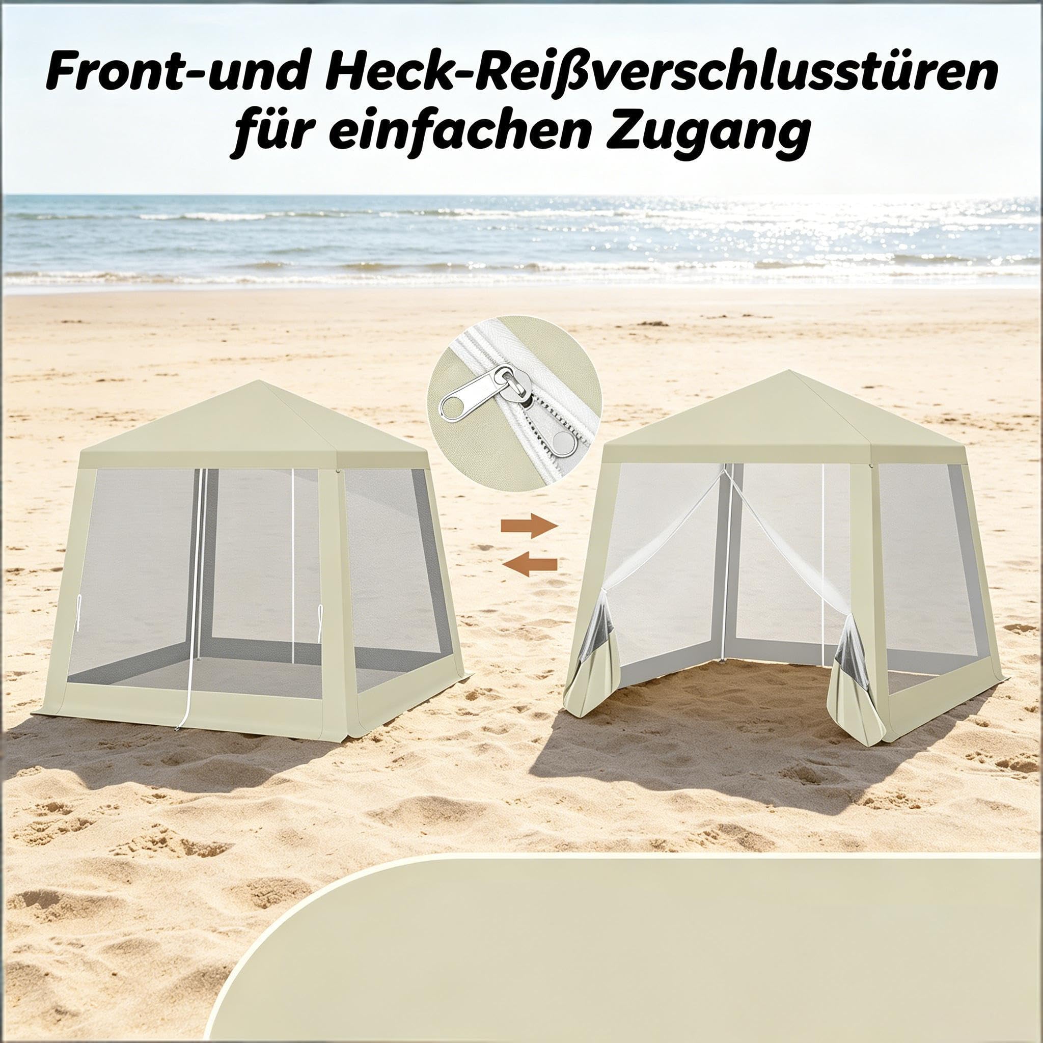 Gazebo pieghevole leggero, 3 x 3 m, beige, impermeabile, resistente ai raggi UV e traspirante, con zanzariera, portatile per giardino, terrazza, campeggio
