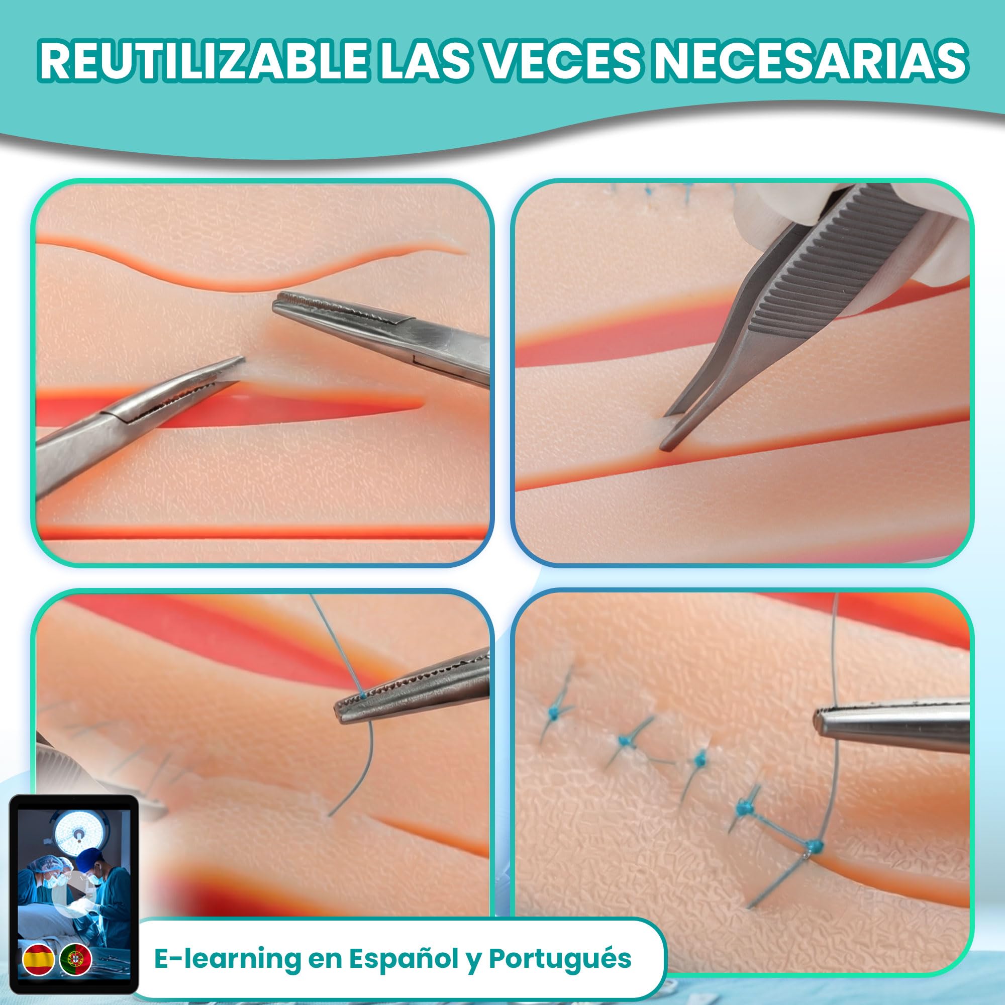Kit de sutura con almohadilla realista | Kit suturas quirurgicas completo, kit sutura enfermeria, kit de sutura quirurgica para practicar, kit suturas para estudiantes, suturas quirúrgicas