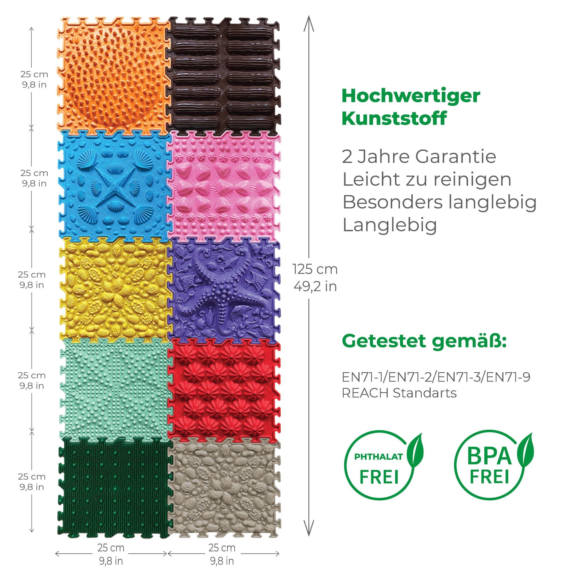 Massage Puzzle sensorische Bodenmatte - Orthopädische Spielmatte für Kinder oder als Baby Spielzeug, Puzzlematte Unterlage für den Boden (Morning Miracle)