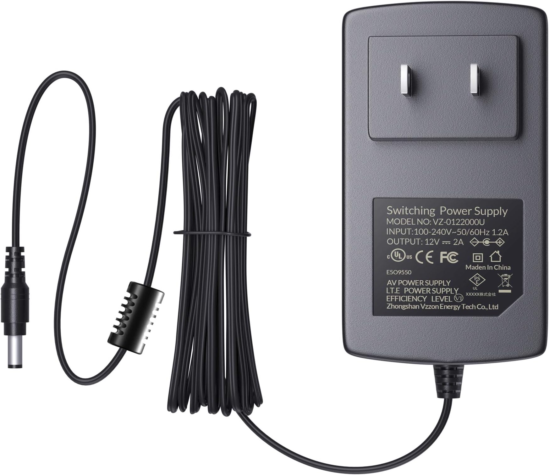Anlapus DC 12V 2A Power Supply Adapter, 5.5mm x 2.1mm Wall Plug US Power Cord, for CCTV Home Security Camera DVR System, UL Listed FCC