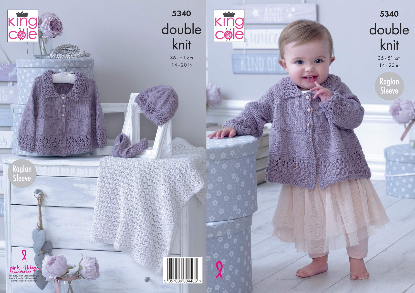King Cole 5340 Knitting Pattern Baby Matinee Jacket Hat Shoes and Blanket in Finesse Cotton Silk DK