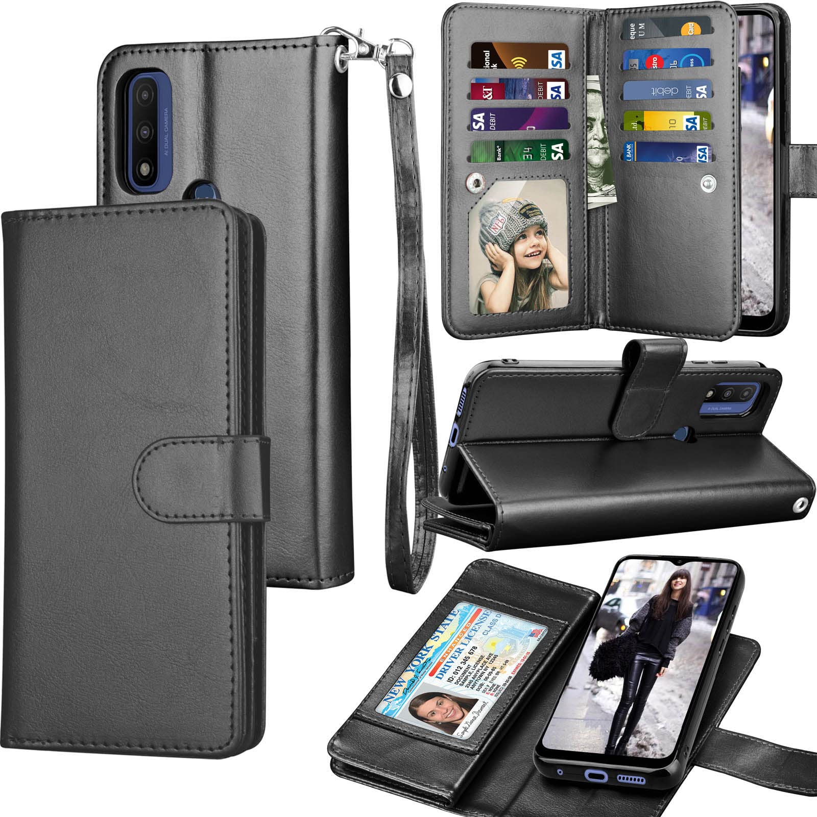 Tekcoo Wallet Case for Moto G Pure Case/Motorola Moto G Pure 2021, Luxury PU Leather ID Cash Credit Card Slots Holder Carrying Pouch Folio Flip Cover [Detachable Magnetic Hard Cases] Lanyard - Black