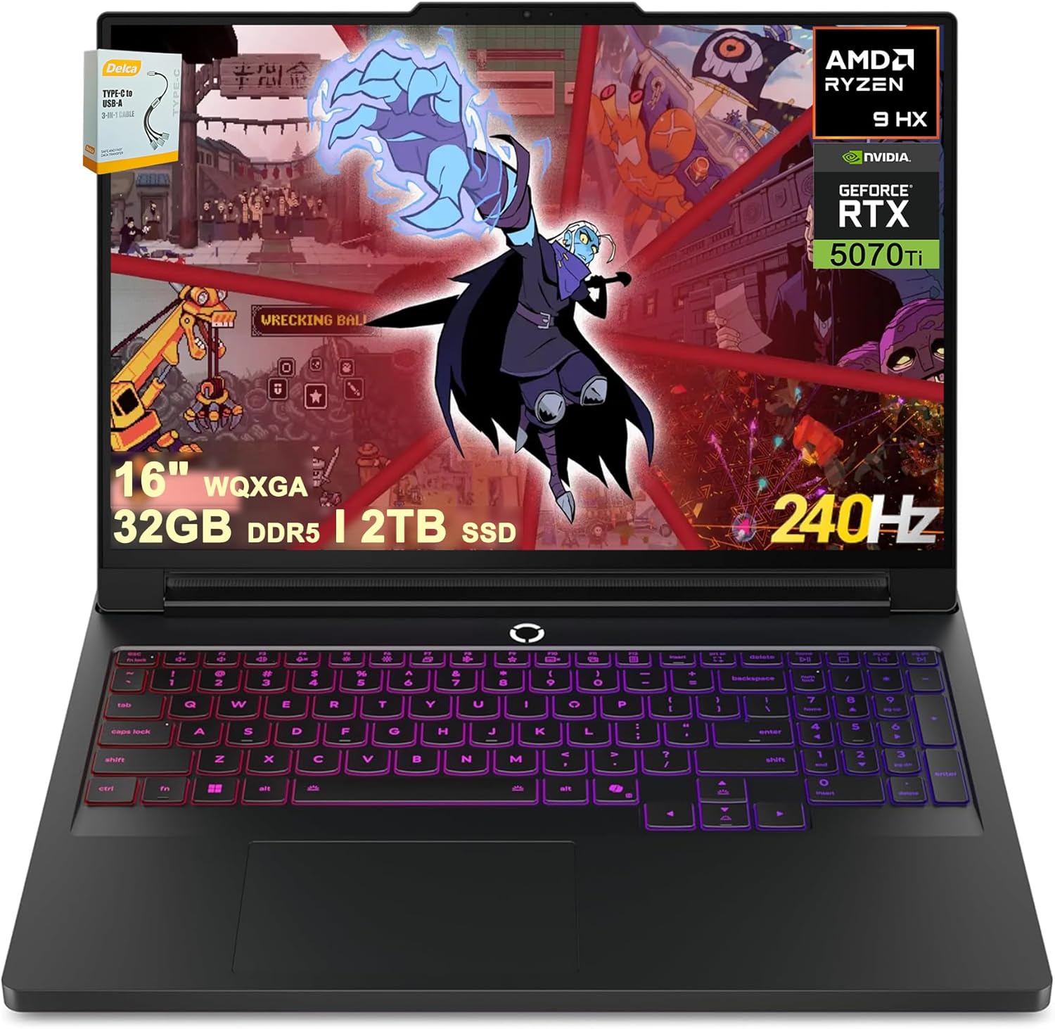 Lenovo Legion Pro 7 Gaming Laptop | 16" 2560x1600 OLED 240Hz | AMD 16-core Ryzen 9 9955HX | 32GB DDR5 2TB SSD | GeForce RTX 5070 Ti 12GB Up to 992 AI Tops | Per-Key RGB Backlit Win11 w/DLCA Accessory