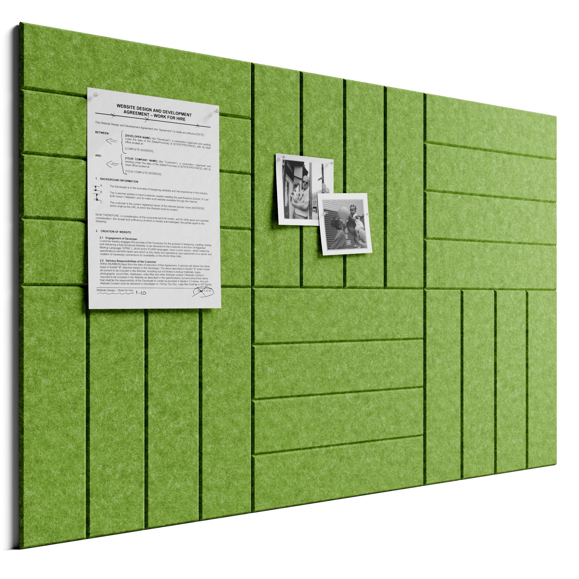 Bumusty Large Cork Board Alternative-36 x 24" Felt Bulletin Board Tiles, with 30 Pushpins, 40 Adhesive Tabs, 6-Pack Slat Wall Paneling, Cork Boards for Office Push Pin Board Felt Board-Kelly Green — image 1