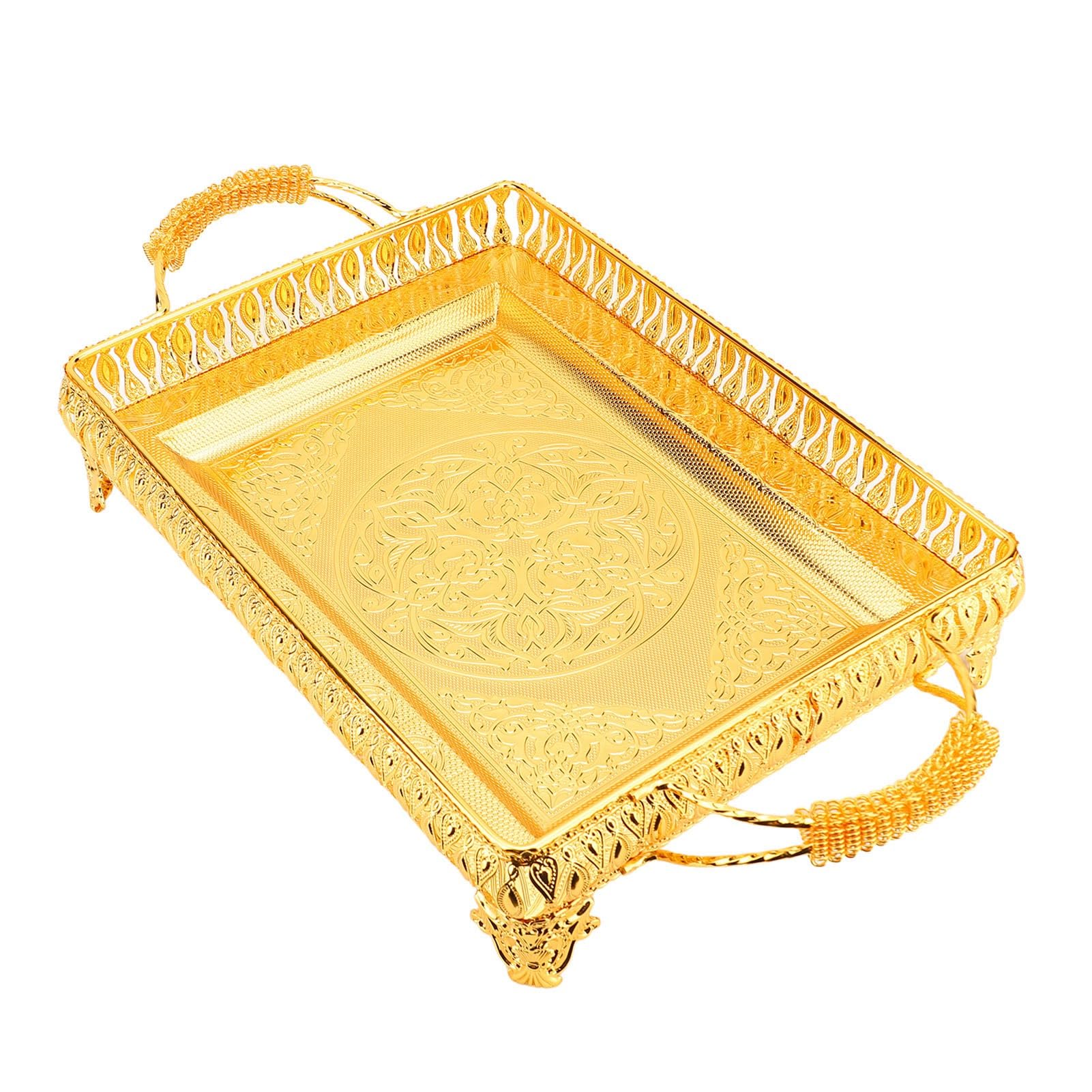 Vassoio per porzione d'oro, piatto di metallo rettangolare, organizzatore di esposizioni decorative per la cena che intrattiene frutta natalizia