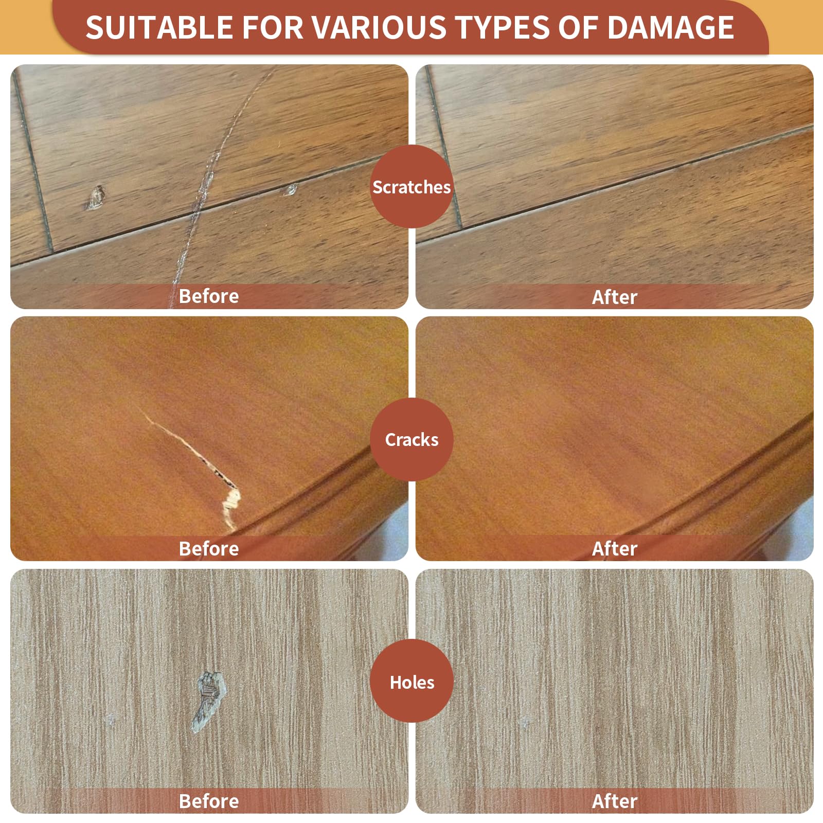 Kit Riparazione Legno 8 Colori Marrone, Stucco per Legno, Stucco per Legno Riempitivo, Cera per Legno, Stucco Parquet, Cera Legno per Riparare Graffi, Crepe e Fori su Laminato e Legno