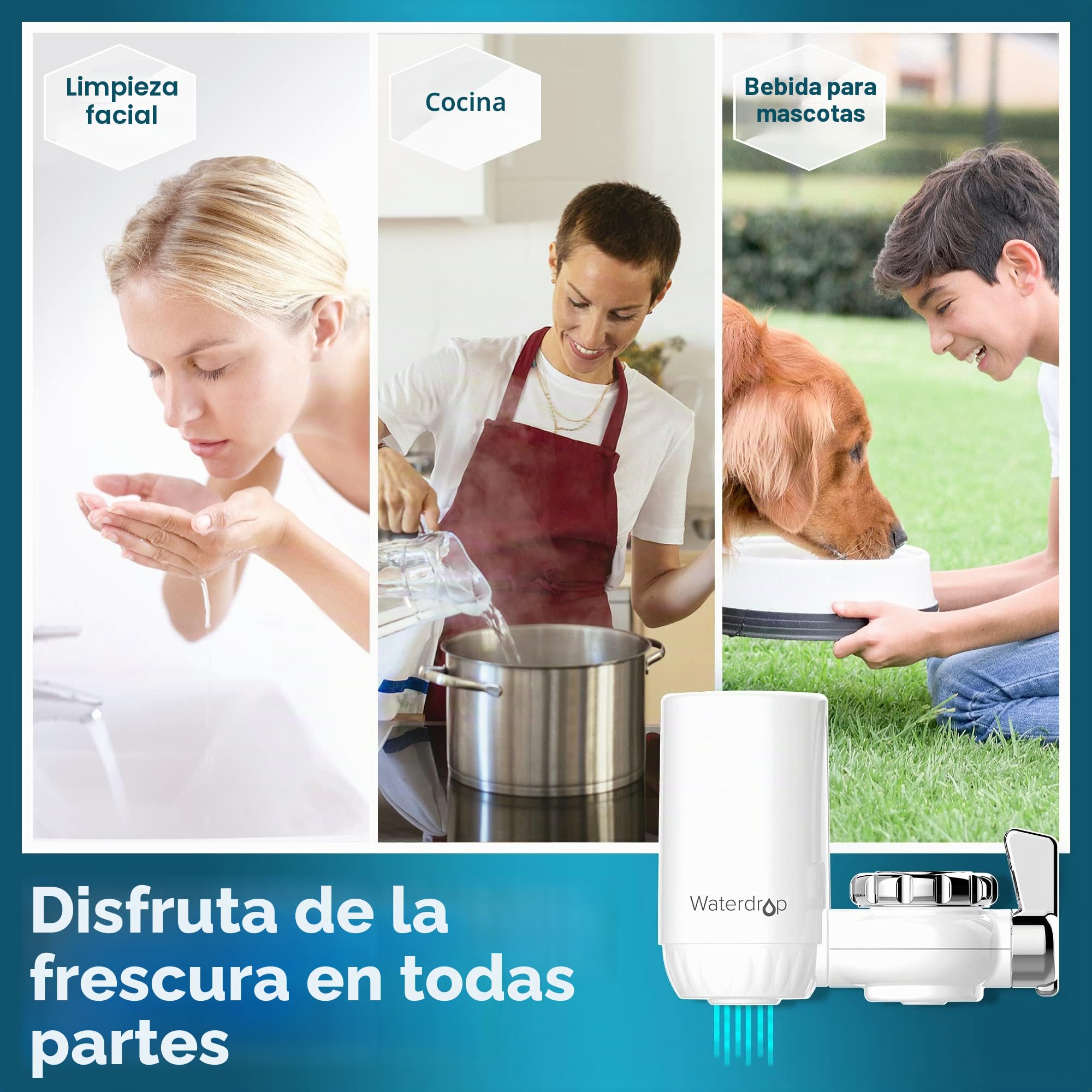 Waterdrop WD-FC-04 NSF Certificada Filtro de Agua Para Grifo con Material Ultra Adsortivo, Elimina Cloro, Plomo, Harina y Más, Compatible con Grifos Estándar (1 Filtro Incluido)