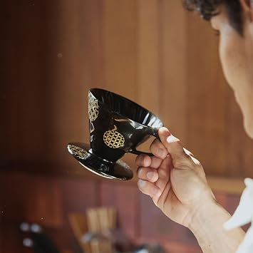 HARIO Ceramic Dripper 02 Shippou Black Made in Japan (Traditional Japanese Shippo pattern)