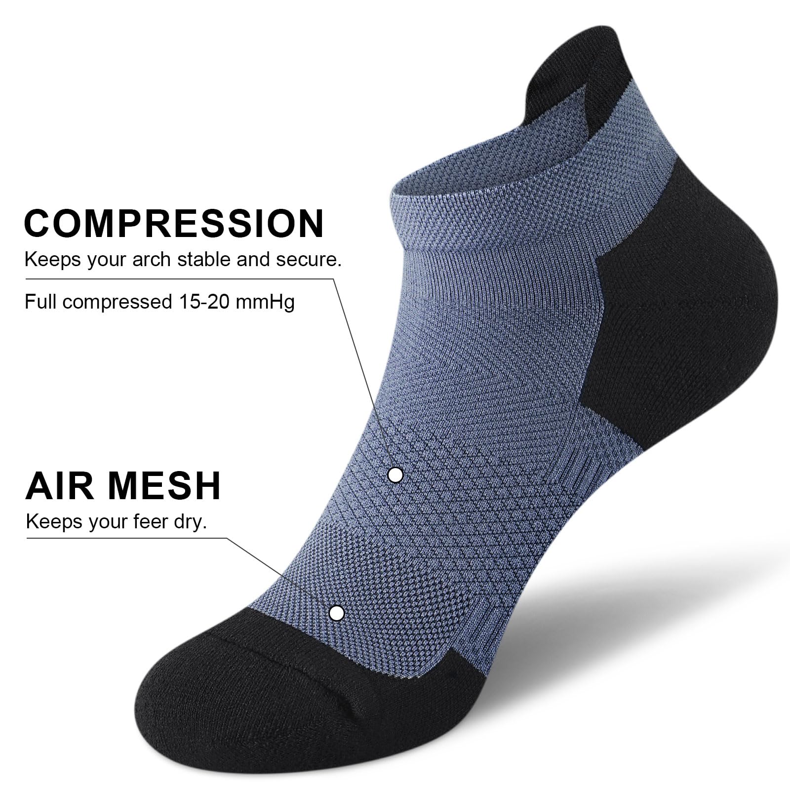 SOMTWO Ankle Compression Socks for Women,Runing Athletic Low Support Socks 6 Pairs