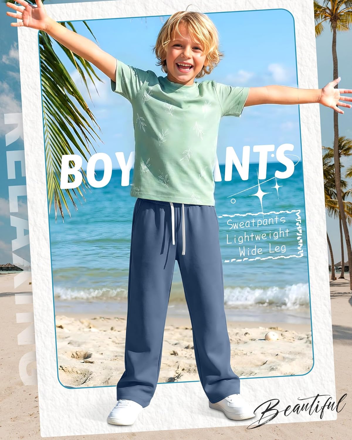 3 Pack Boys Sweatpants Kids Casual Open Bottom Pants Teen Straight Leg Athletic Drawstring Joggers with Pockets - Image 2