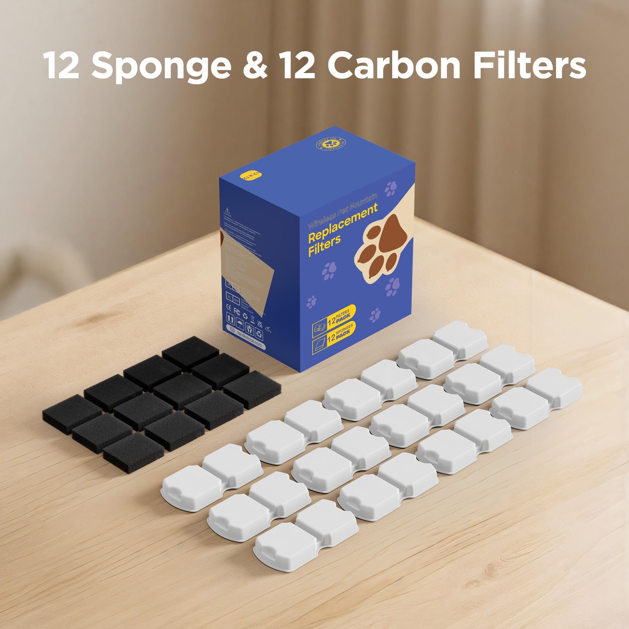 GIOTOHUN Cat Water Fountain Filter: 24 Cat Fountain Filter Replacement - 24 Pet Fountain Filter - 12 Carbon Filters & 12 Foam Filters - Suitable for GIOTOHUN Stainless Steel Cat Fountain S11 - image 8