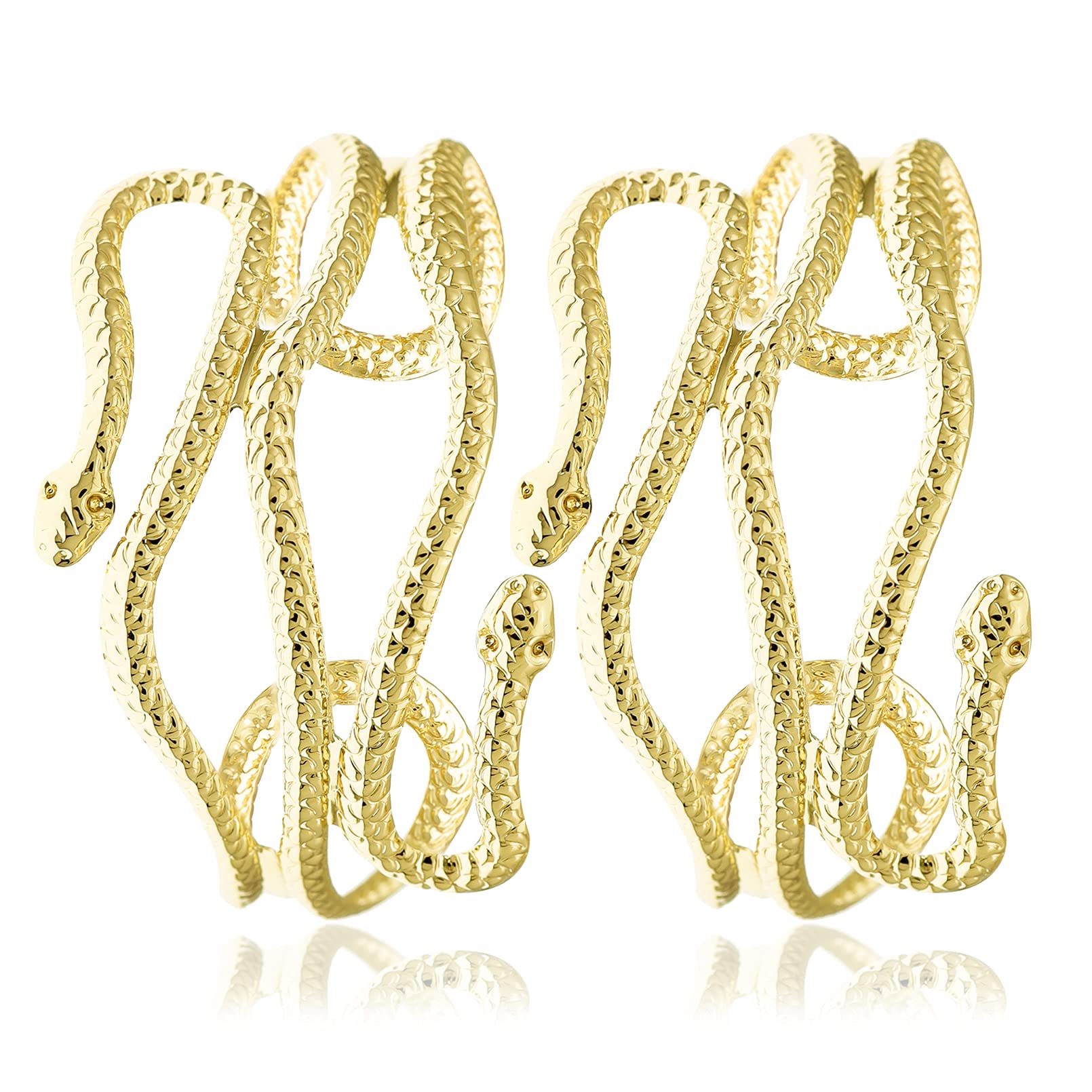 RechicGu 2 Pieces Cleopatra Goddess Snake Arm Cuff Costume Accessories Set Metal Cobra Upper Arm Band Bangle Bracelet Adjustable Armlet Greek Egyptian Style, Medium, Metal