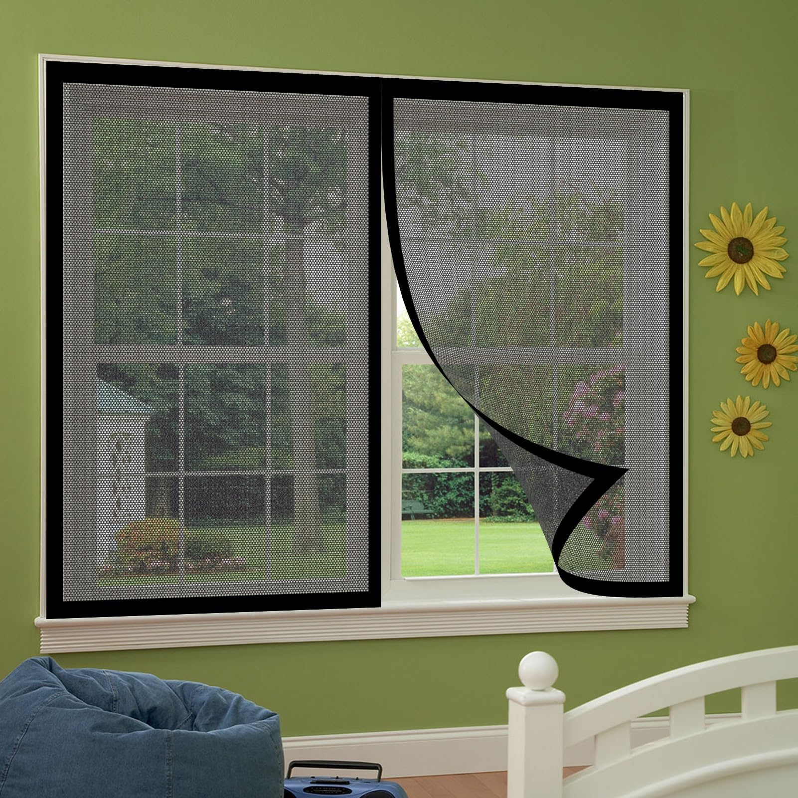 Magnetic Fly Screen Window 176 x 146 cm Easy Installation Insect Mesh Mosquito Bug Net Excellent Airflow Fitted to Multiple Windows, Black
