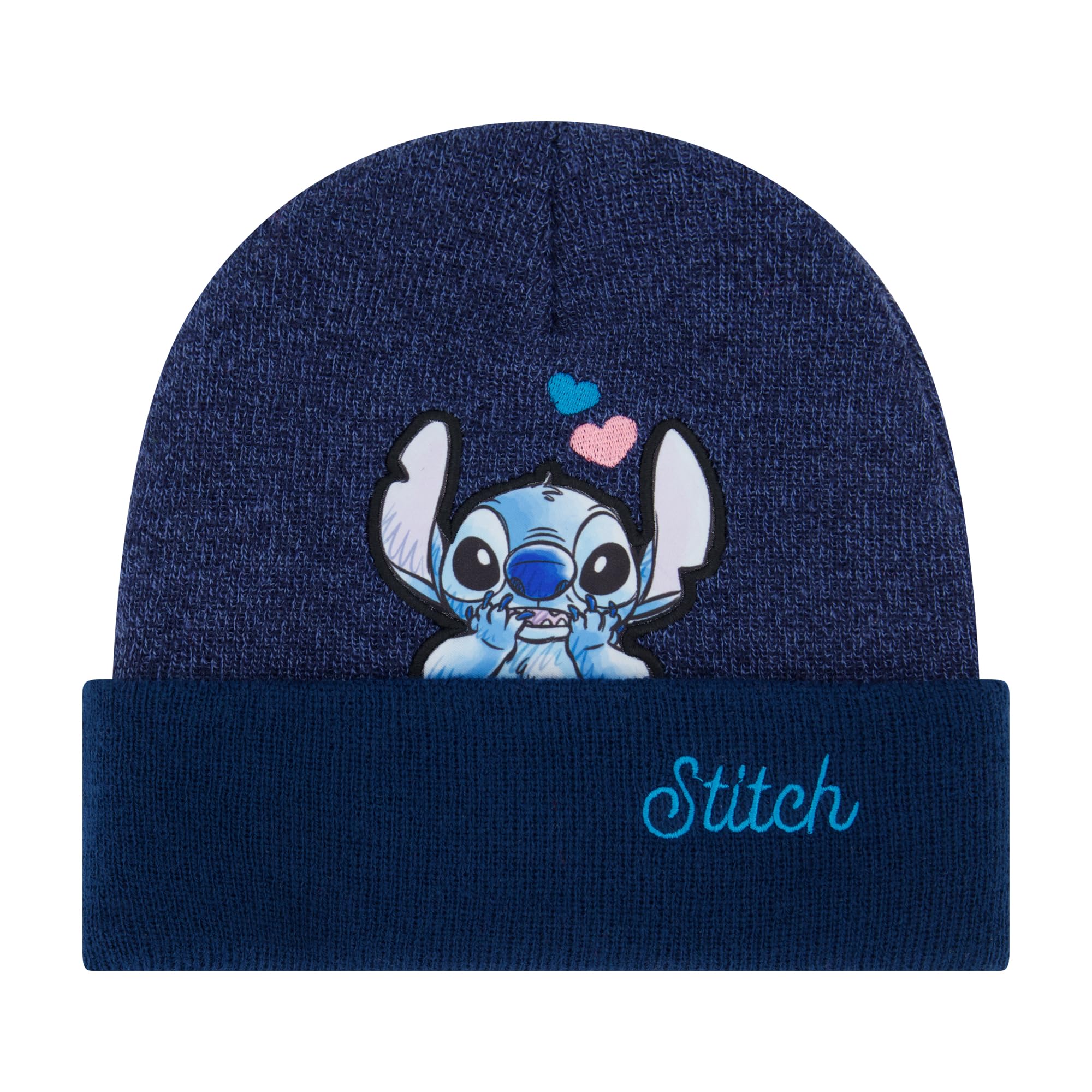 Disney Stitch Beanie Hat, Women's Angel Winter Knit Cap with Cuff, Navy, One Size