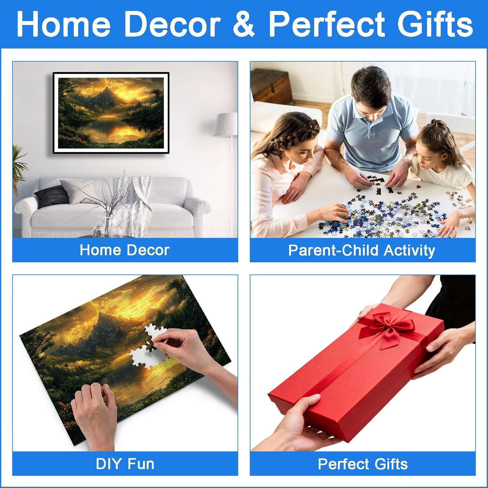 Puzzle 1500 Pezzi per Adulti Bambini, Puzzle Tramonto in Legno per Adulti, Puzzles Paesaggio Impegnativi, Giochi Educativo per Famiglie, Rompecapo con Scatola per Decorazioni Casa, Regalo Donna, -9030