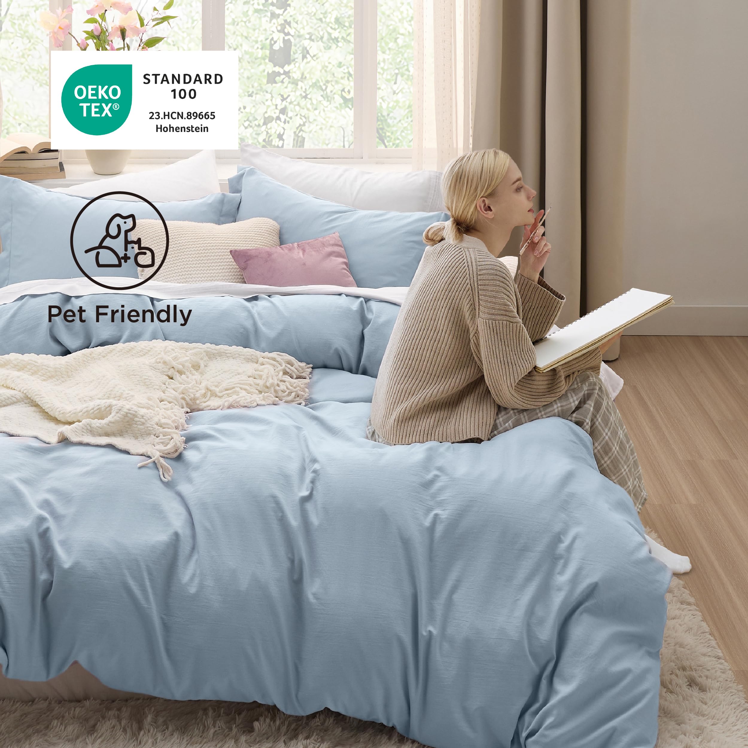Bedsure Celestial Blue Duvet Cover King Size - 3 Pieces Prewashed Cotton-Like Polyester Extra Soft Bedding Set, Includes 1 Duvet Cover 104x90 Inches with Zipper Closure & 2 Pillow Shams, No Comforter - 5