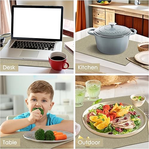 Miniatura 8 de MANSPHIL Juego de 4 manteles individuales lavables de algodón grueso, de lino sintético, resistentes al calor, de doble capa, para comedor, cocina,