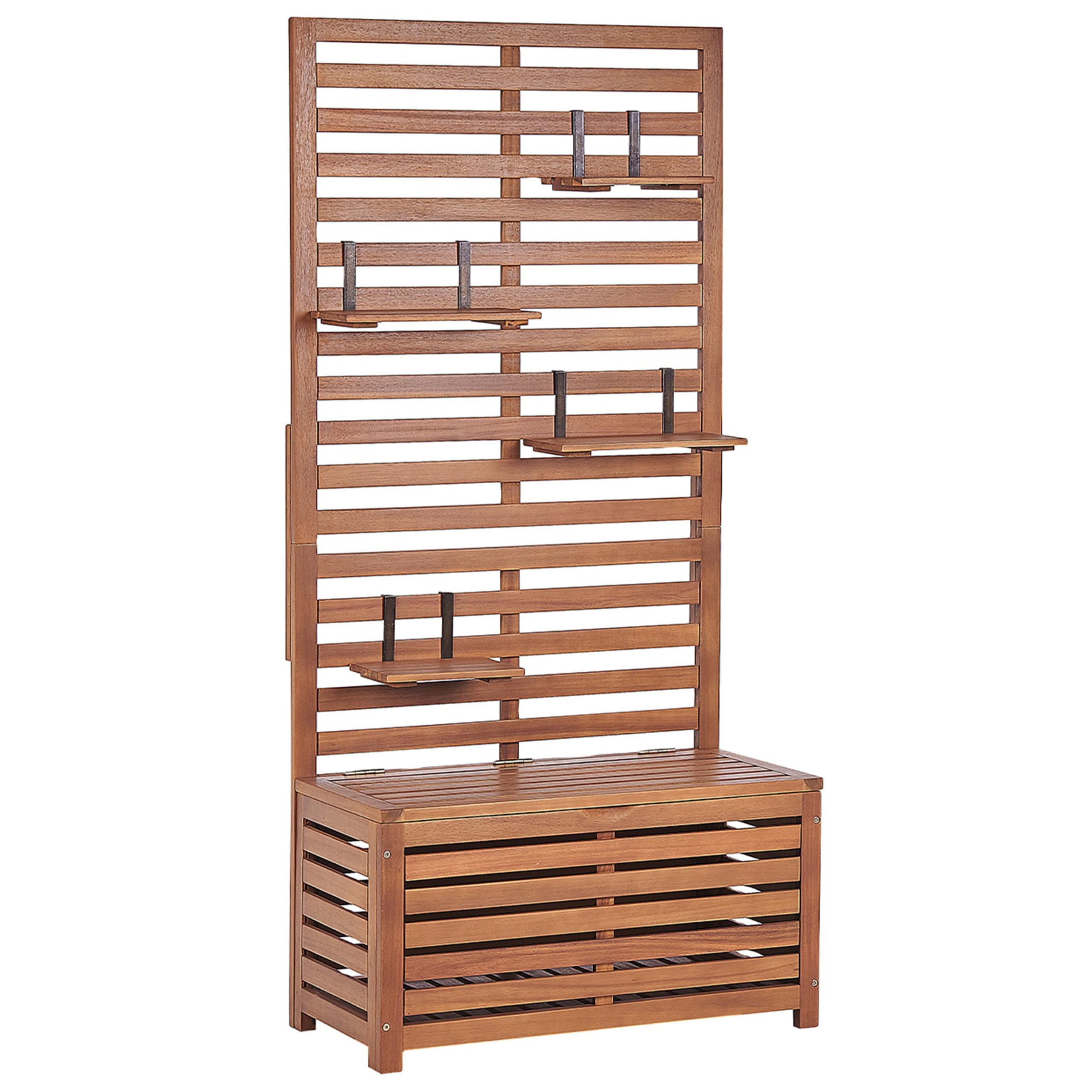 Panca da giardino in legno di acacia 80 cm con mensole e pannello