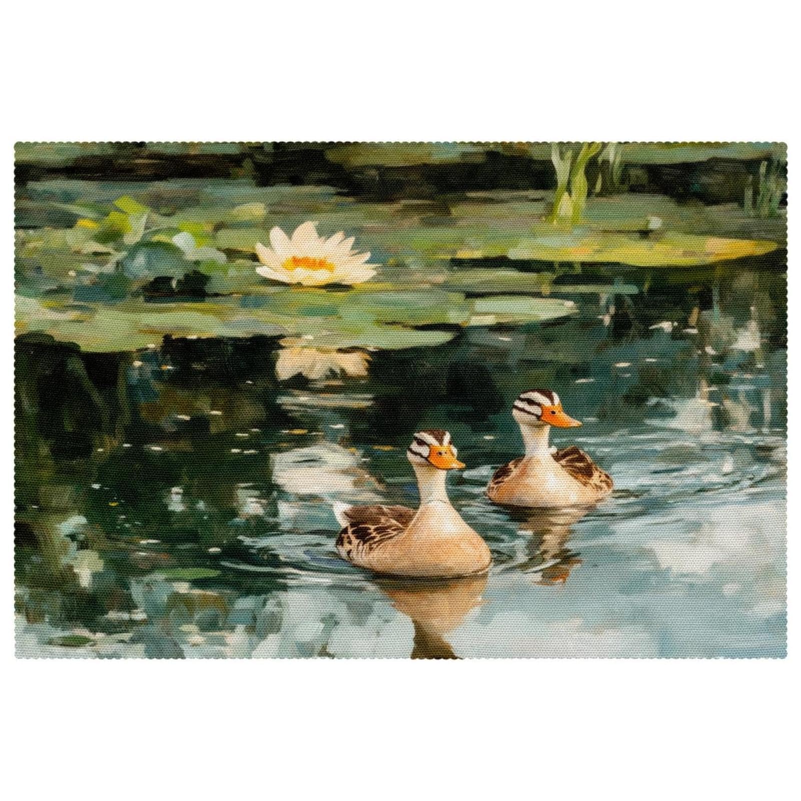 Set de table canards sur l'étang à lotus lot de 6 pièces antidérapant 30x45cm