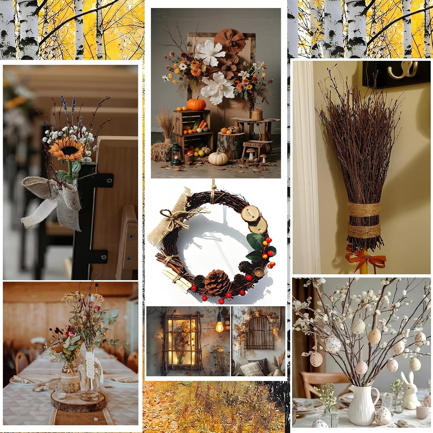 Natural Birch Branches, 30 Pcs Dried Twigs and Branches for Vases, 17" Tall Real Wood Sticks for Floor Vase Filler, Boho Rustic Home Decor, Wedding Centerpieces Arrangement