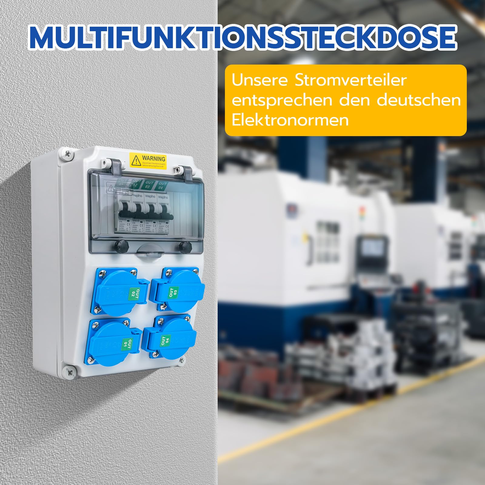 Baustromverteiler 16 A mit 1 Polig Leitungsschutzschalter,Wandverteiler mit 16 A Steckdose,Starkstrom verteiler Stromverteiler für Außenbereich Baustrom (4×16A 1P LS)