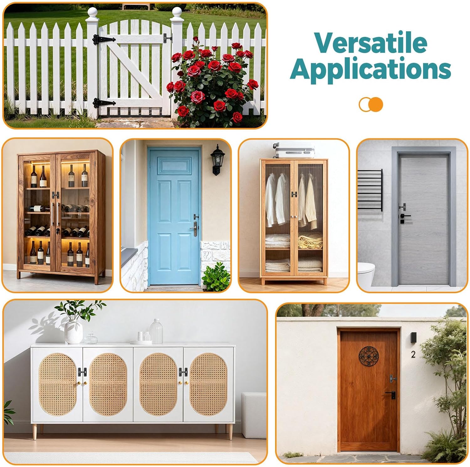 90°/180° Barn Door Lock, Heavy Duty Rust-Proof Zinc Alloy Security Sliding Door Lock - Gate Latch for Barn, Garden, Bathroom, Fence, Cabinet (Luminous Black-2 Pcs)