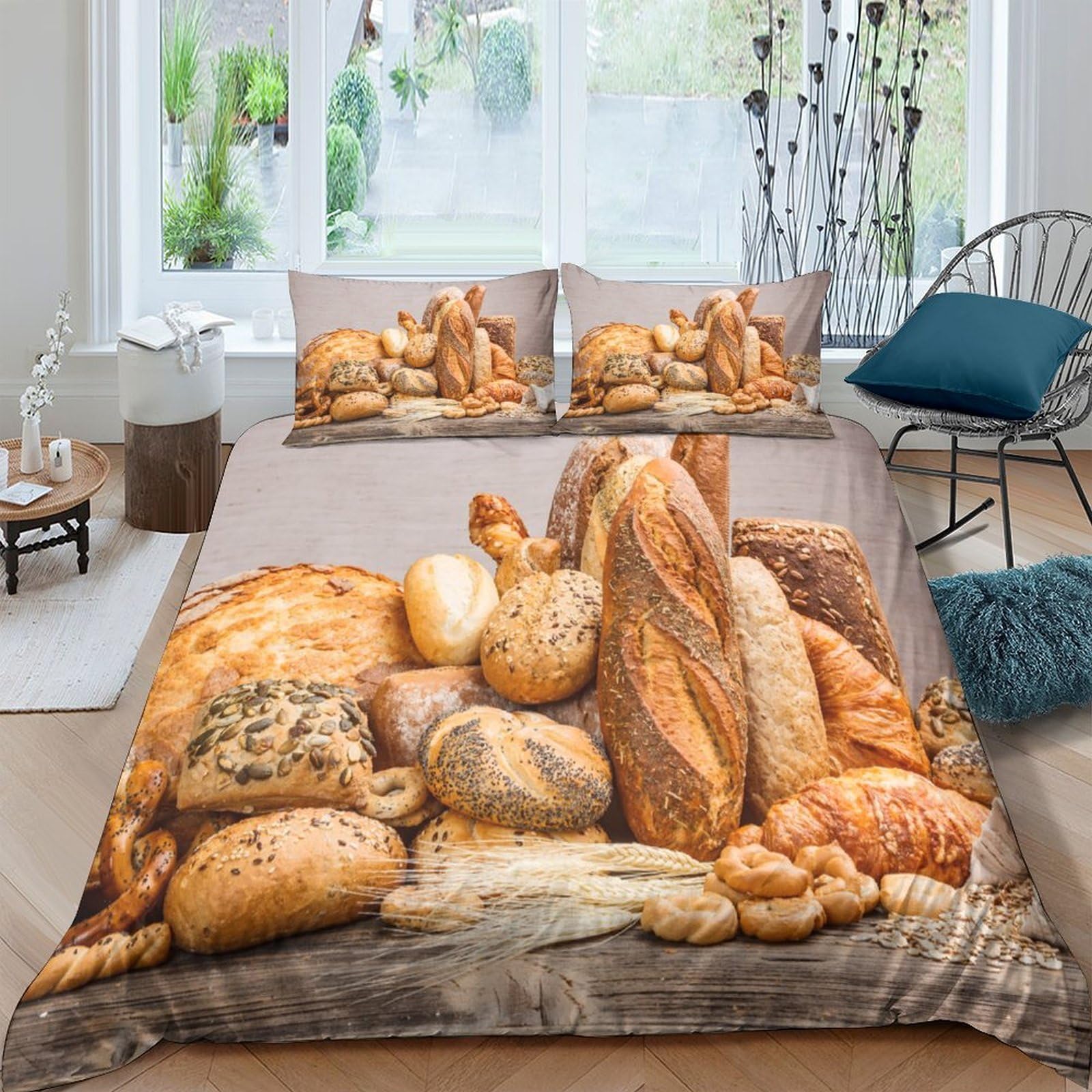 Ctjqhvkz Style-1 3D Printed Bakery Bread Pattern Fitted Sheet Microfiber Soft Mattress Cover For Bedroom Guest Room Dorm Decor Single（135X200cm）