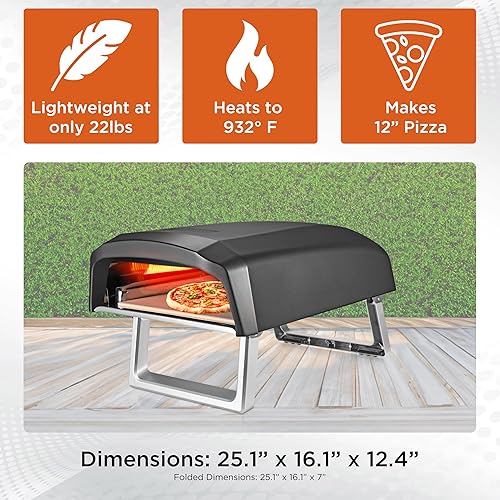 Miniatura 3 de Commercial Chef Horno de pizza de gas para exteriores, portátil, para hacer pizza de propano con puerta, pelar, piedra, cortador y cubierta,