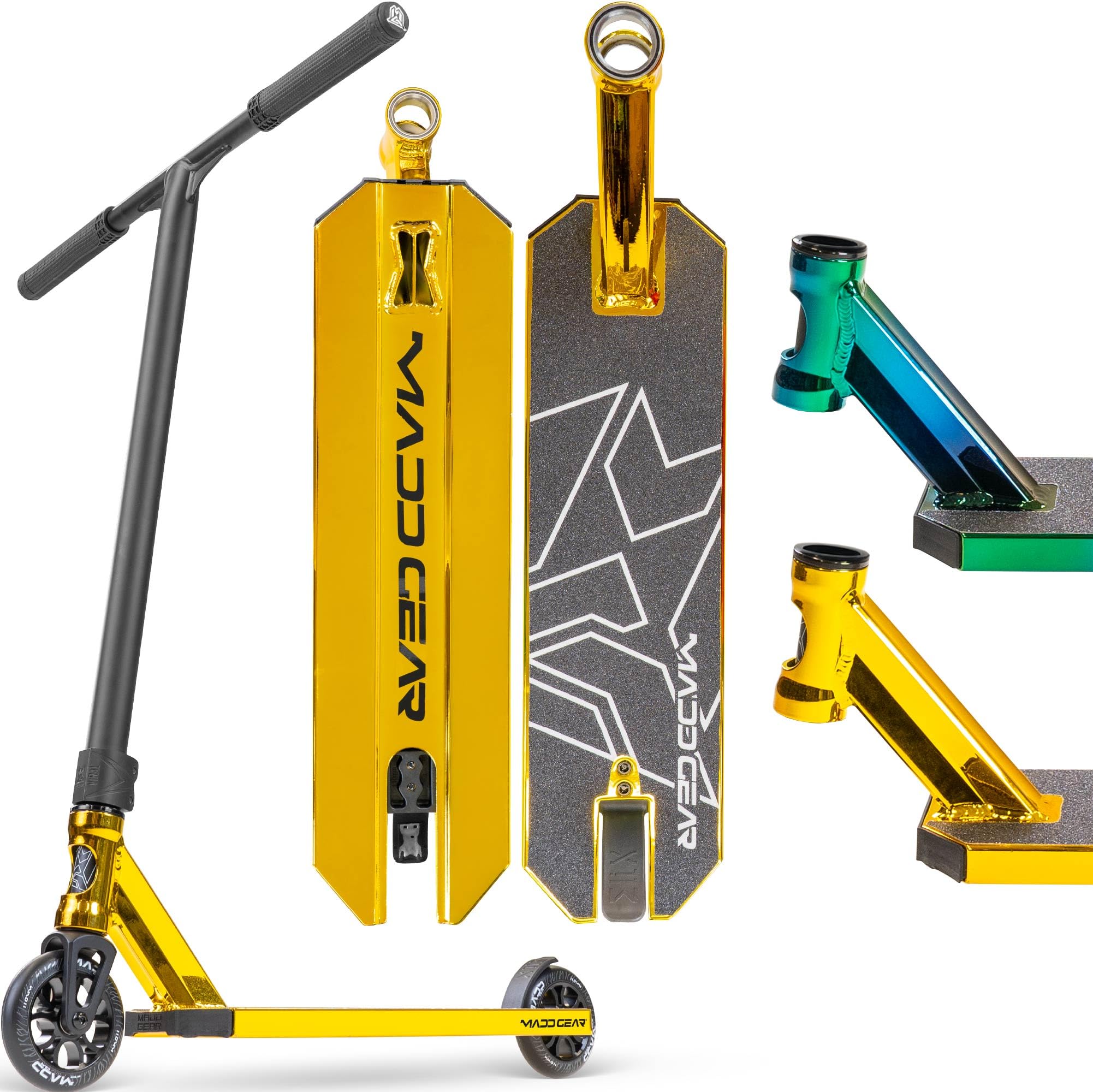 Pro Complete Stunt Scooter for Teens and Adults Ages 8-12 – Lightweight Durable Trick Scooter for Skatepark and Street – Easy Assembly – Madd Gear MG6 (Gold)