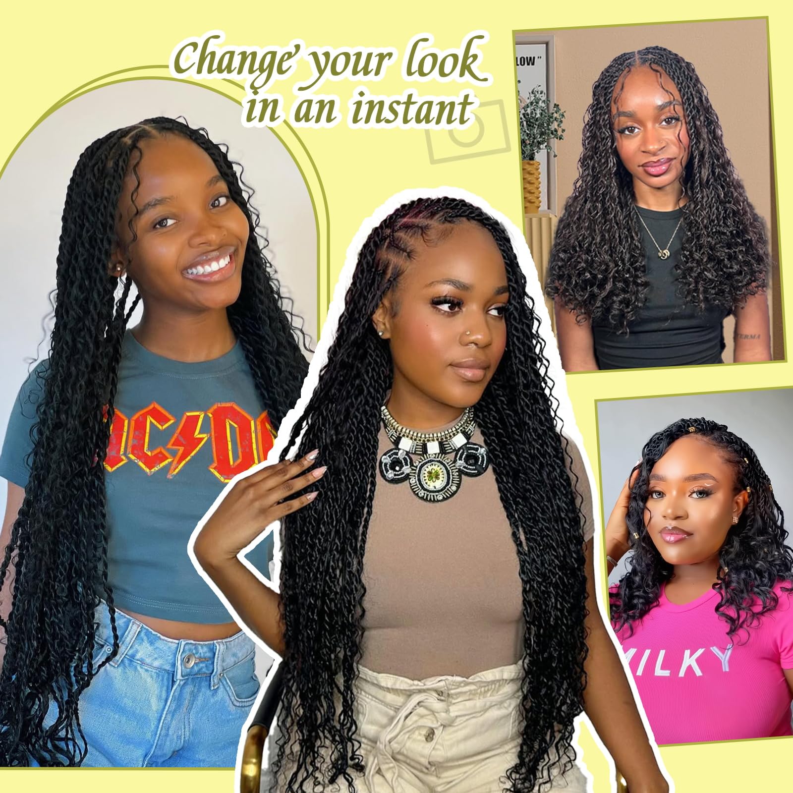 Pelo senegalés de ganchillo de 14 pulgadas con extremos rizados, trenzas de ganchillo bohemias, trenzas de ganchillo pretrenzadas para mujeres negras, extensiones de cabello trenzado negro natural (9