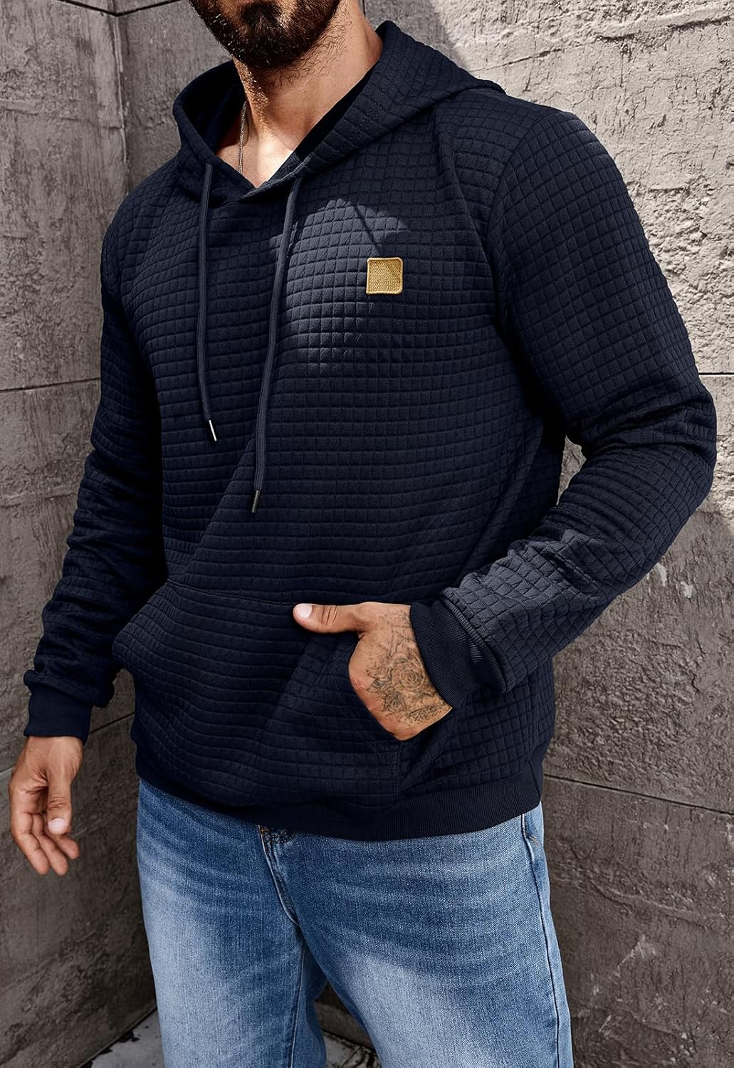 Aiyino Men's Hoodies Pullover Casaul Long Sleeve Drawstring Waffle Knit Hooded Sweatshirt with Kanga Pocket - Image 3