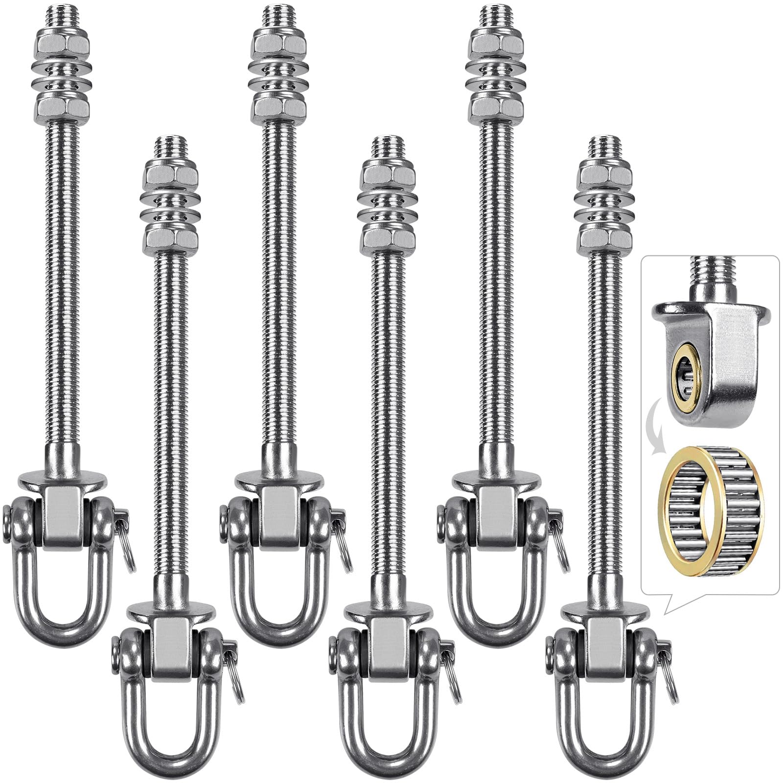 SELEWARE Heavy Duty Stainless Steel Swing Hangers with Bearings (Set of 6), Swing Bolts M10 x 9"