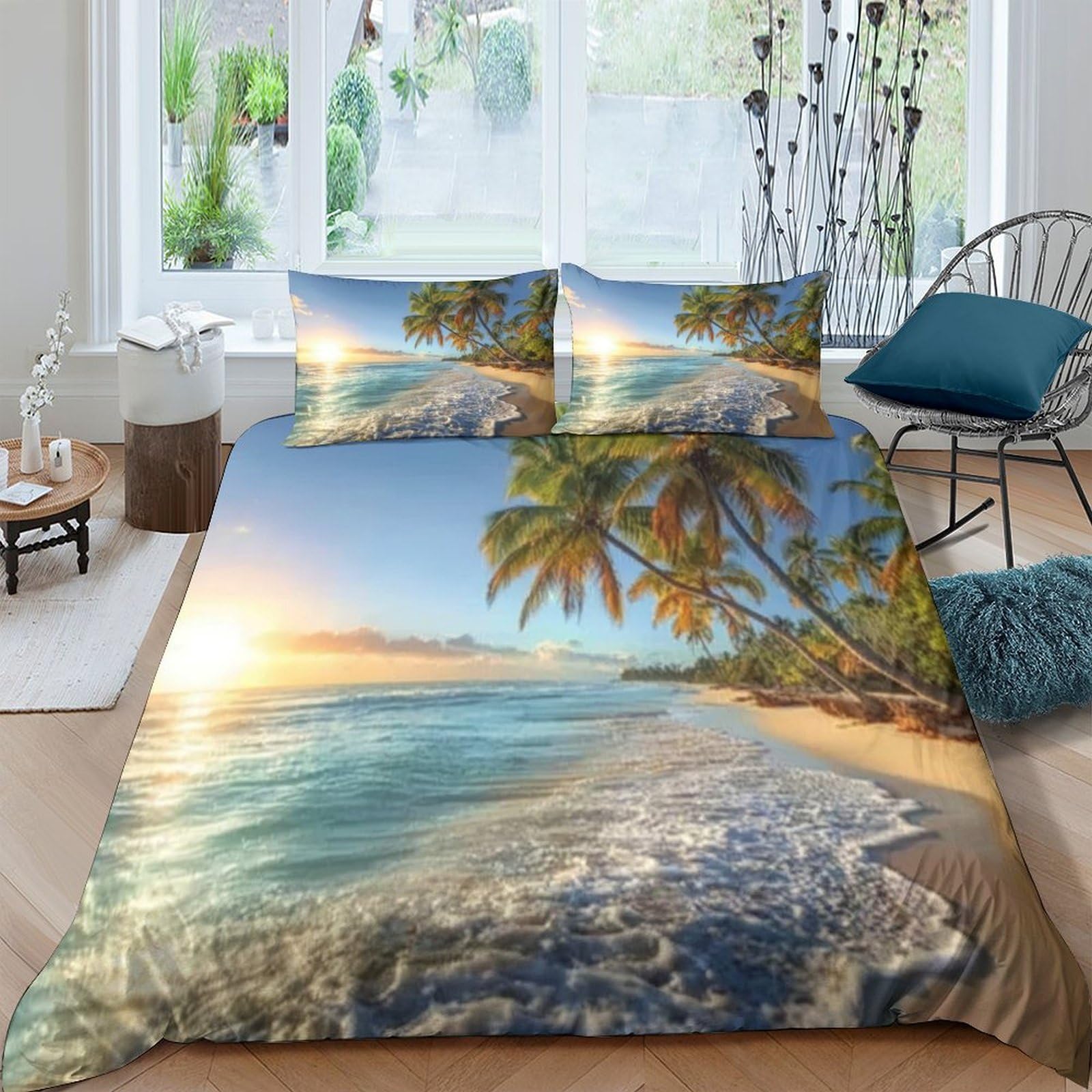 Housse pour couette imprimé en 3D plage exotique grand format 220x240
