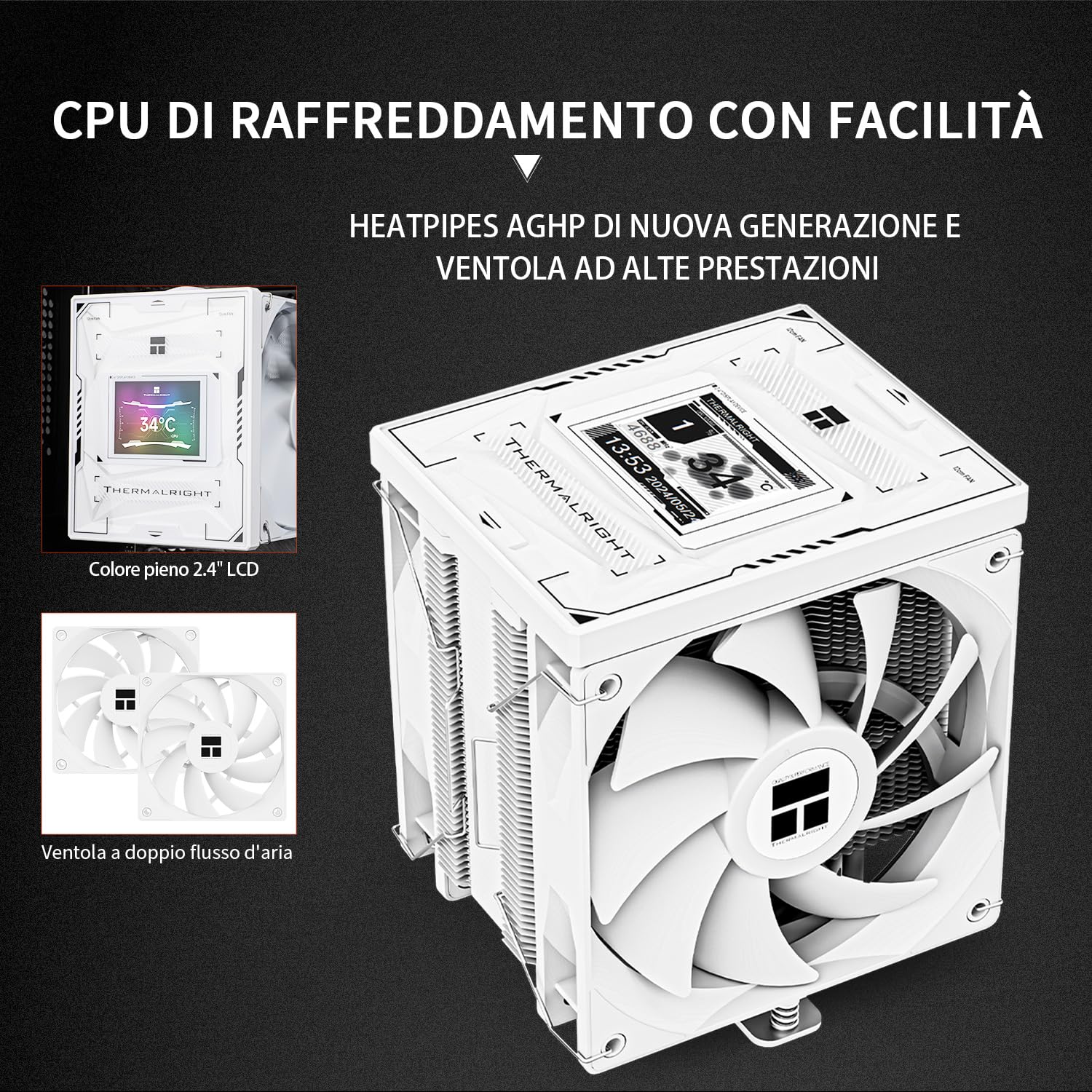 TR - Burst Assassin 120 Vision Blanc,Display LCD IPS da 2,4" con risoluzione di 320x240, radiatore ad alte prestazioni del computer, per LGA1851/1700 e AM4/AM5