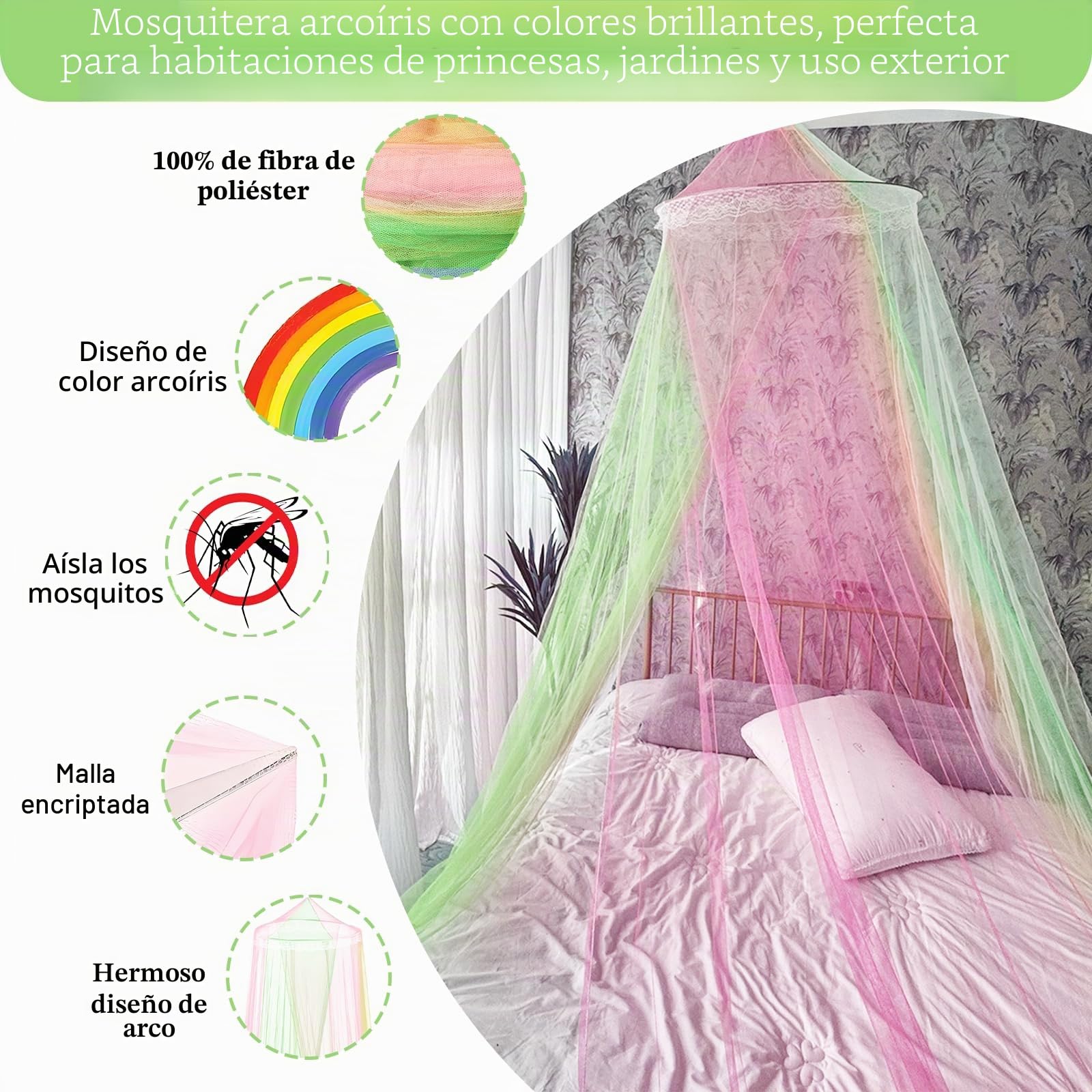 Mosquitera de cama, mosquitera de viaje, para colgar para cuna, viaje, malla fina (60 x 250 x 850 cm)