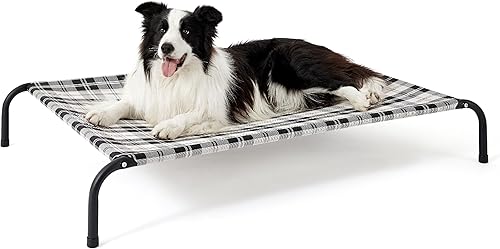 Bedsure Cama elevada para perros para exteriores, tamaño grande, portátil, para interiores y exteriores, con patas antideslizantes, marco con malla