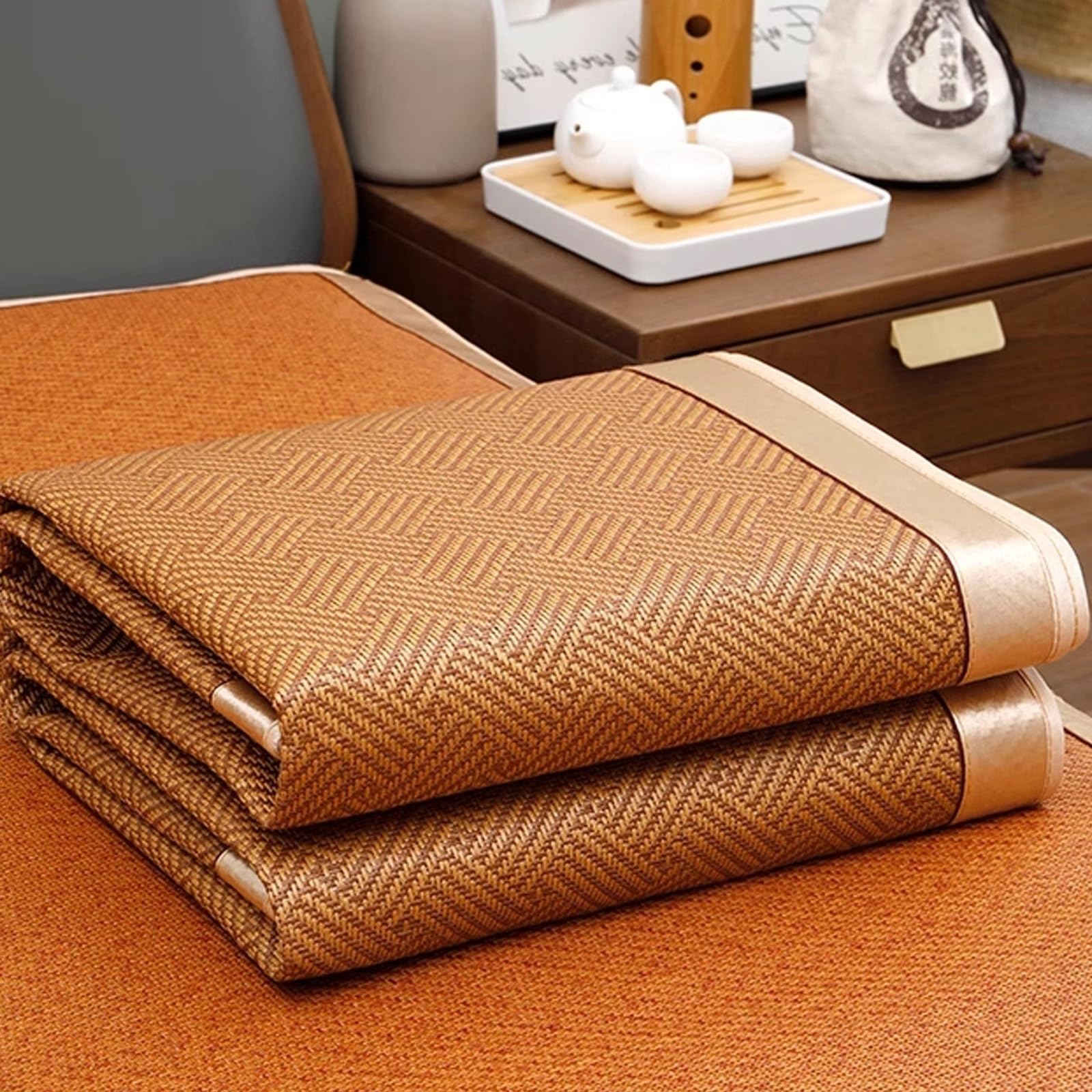 Lot de 2 ou 3 tapis de couchage d'été en bambou, matelas de sol en rotin pour chambre à coucher et salon, respectueux de l'environnement, portable, 150 x 195 cm, parfait pour temps chaud