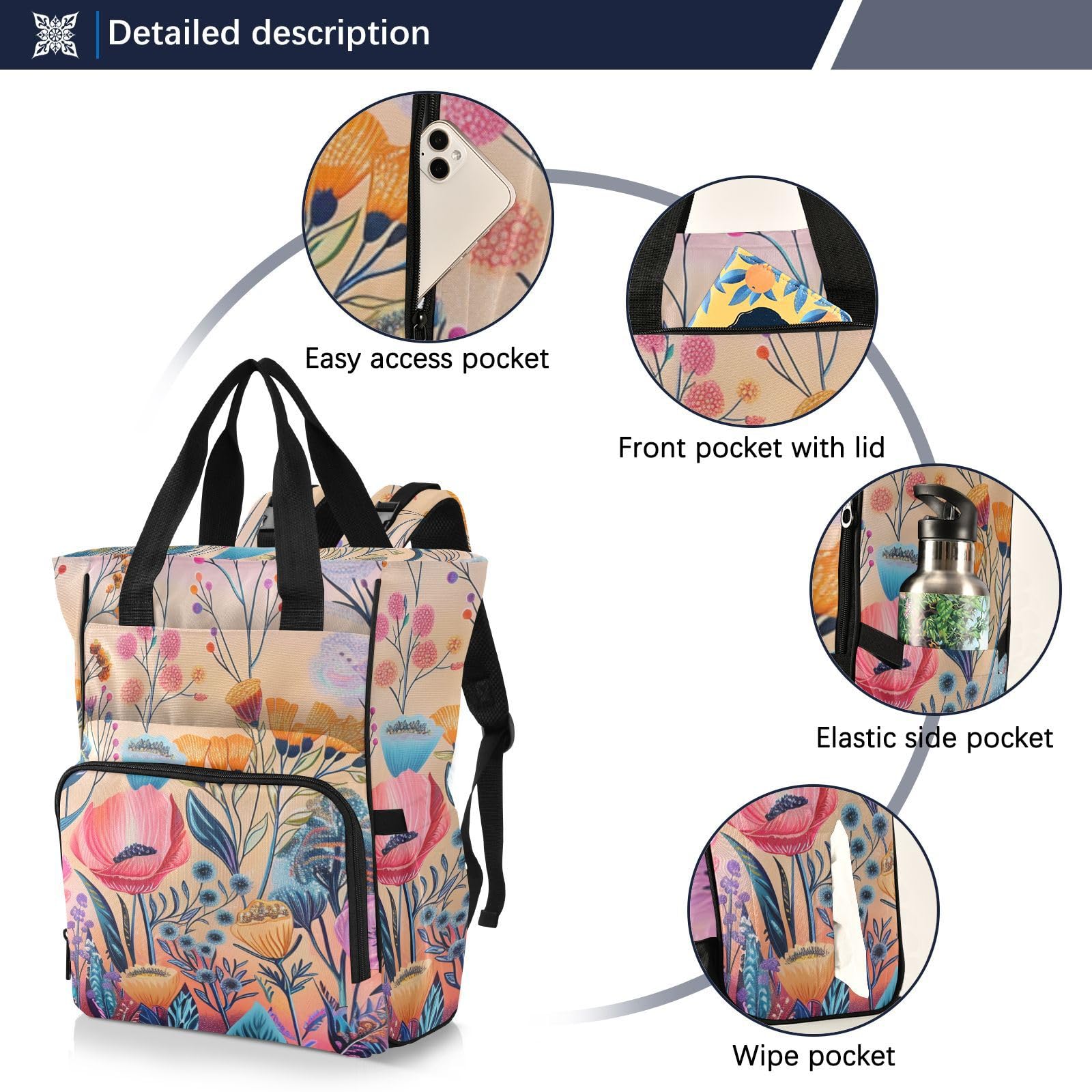Torby podróżne na pieluchy boho kwiaty krzew