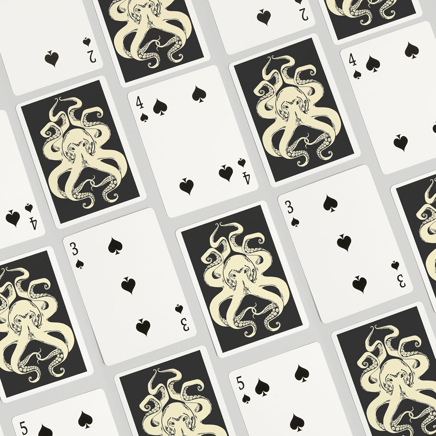 Lantern Press Black and White Octopus, 52 Playing Cards for Adults, Poker Size Card Deck
