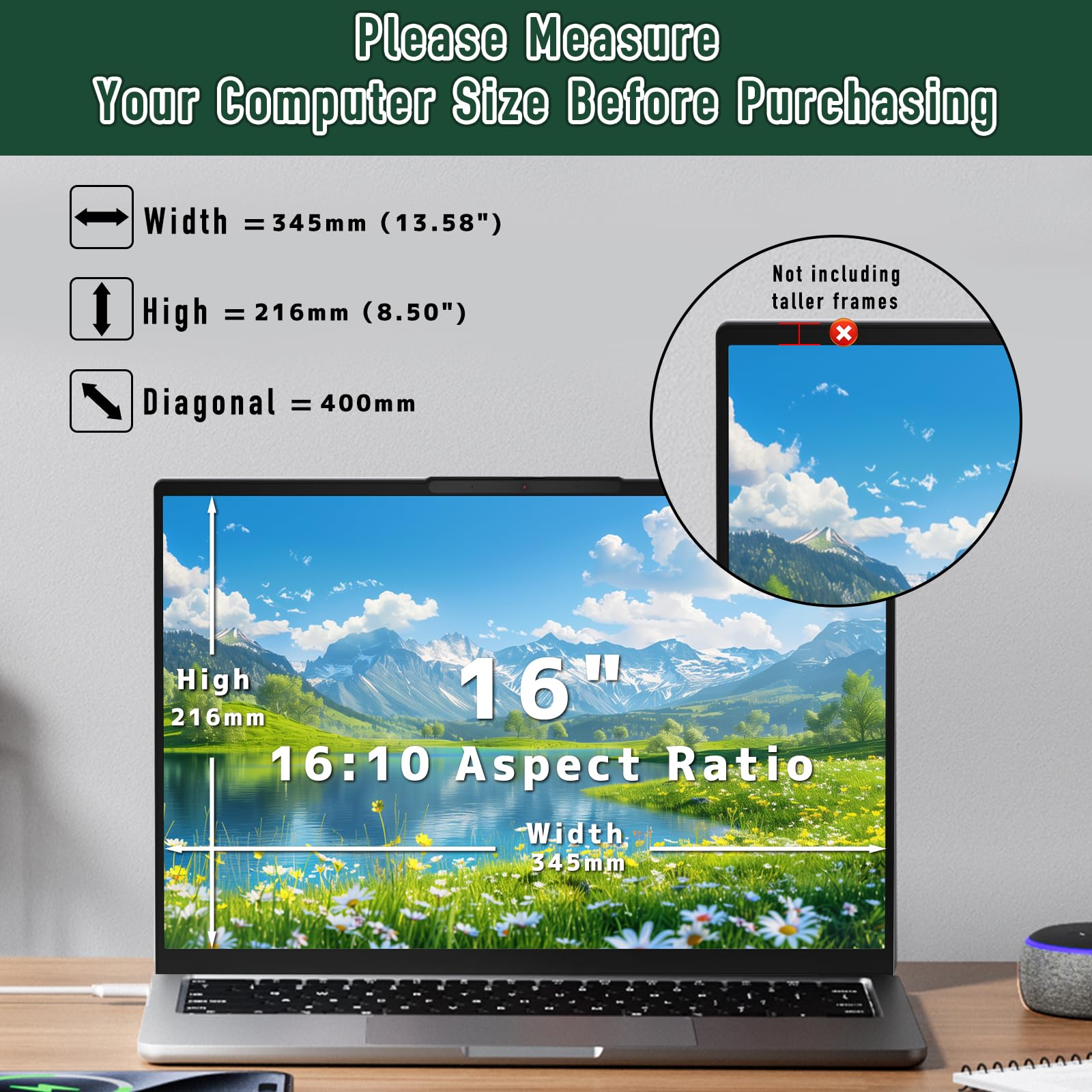 Filtro Schermo Privacy 16 Pollici per 16:10 Laptop, Anti Luce Blu, Anti-Spia, Filtro Privacy Monitor 16 Pollici per HP/dell/Acer/Lenovo/Thinkpad/Samsung/ASUS/Sony