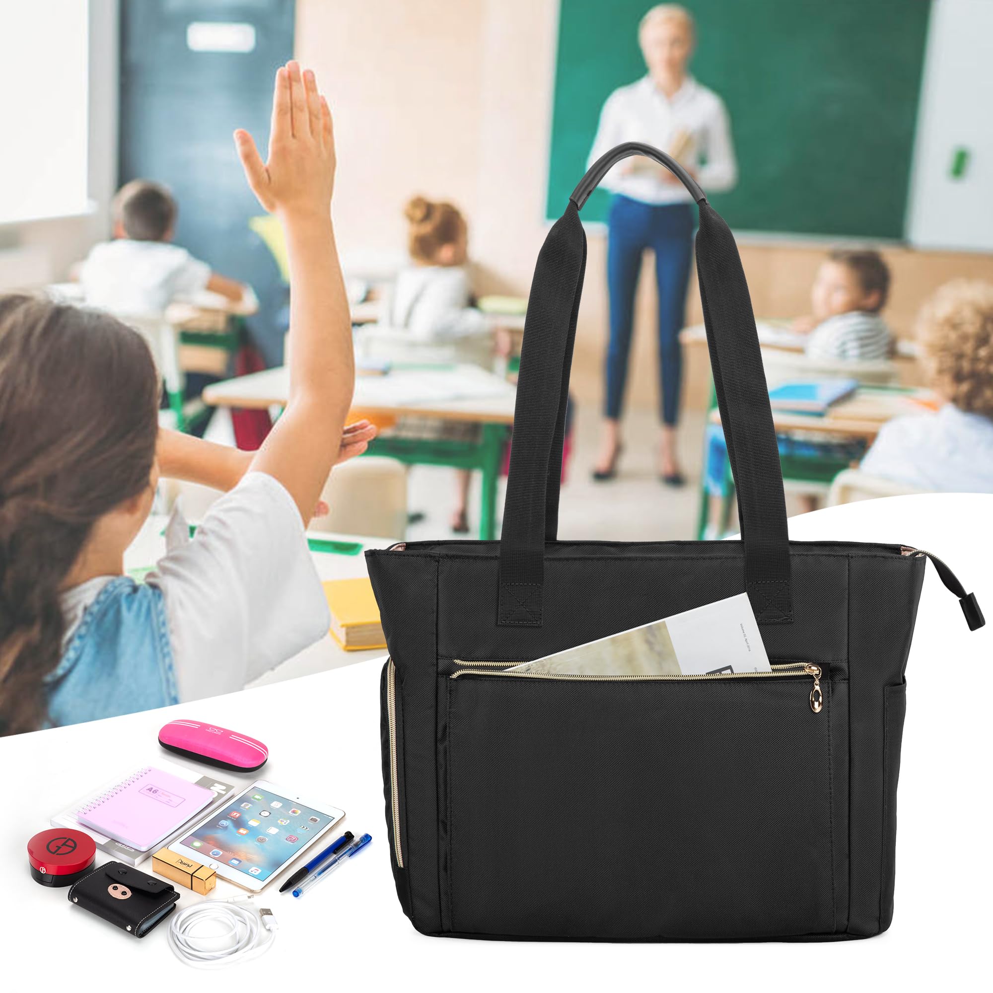 CURMIO Sac Enseignant Femme pour Travail, Grand Cartable Professeur, Noir