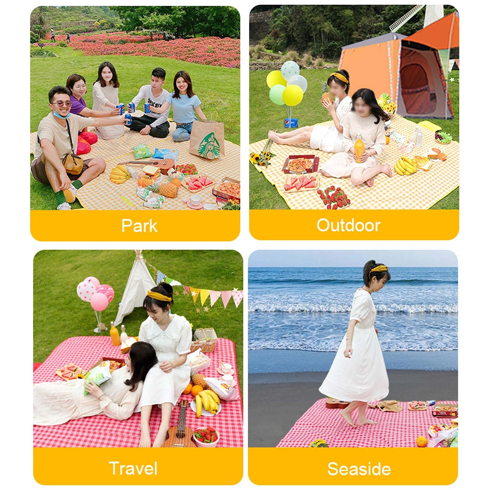 Couverture de Pique Niques, 200 x 200 cm, Natte de Plage Imperméable, Tapis Pique Niques Nappe Picnic pour Extérieur Camping Parc Cour (Color : Red Grid)