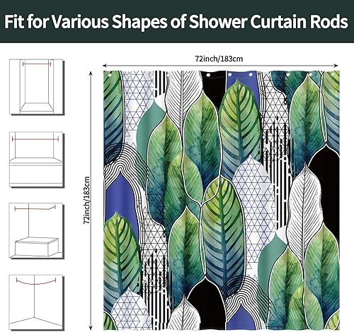 Miniatura 6 de Juego de cortina de ducha de hojas de bosque para baño, juego de cortina de árbol para baño con 12 ganchos decorativos para baño, 72 x 72 pulgadas