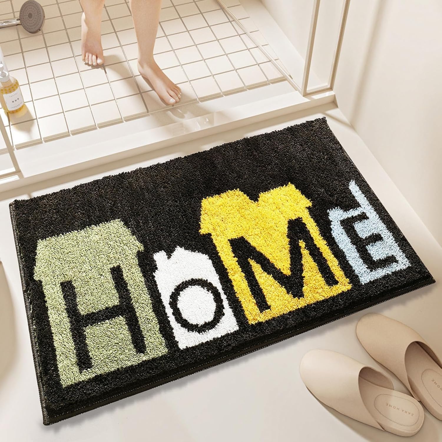 AIEIJJH House Super Absorbent Yellow Green Bath Mats for Bathroom 50x80cm Non Slip, Soft Flannel Bathroom Carpet with Anti-Slip Bottom for Tub Shower Room Floors, 40×60cm, 40×60cm