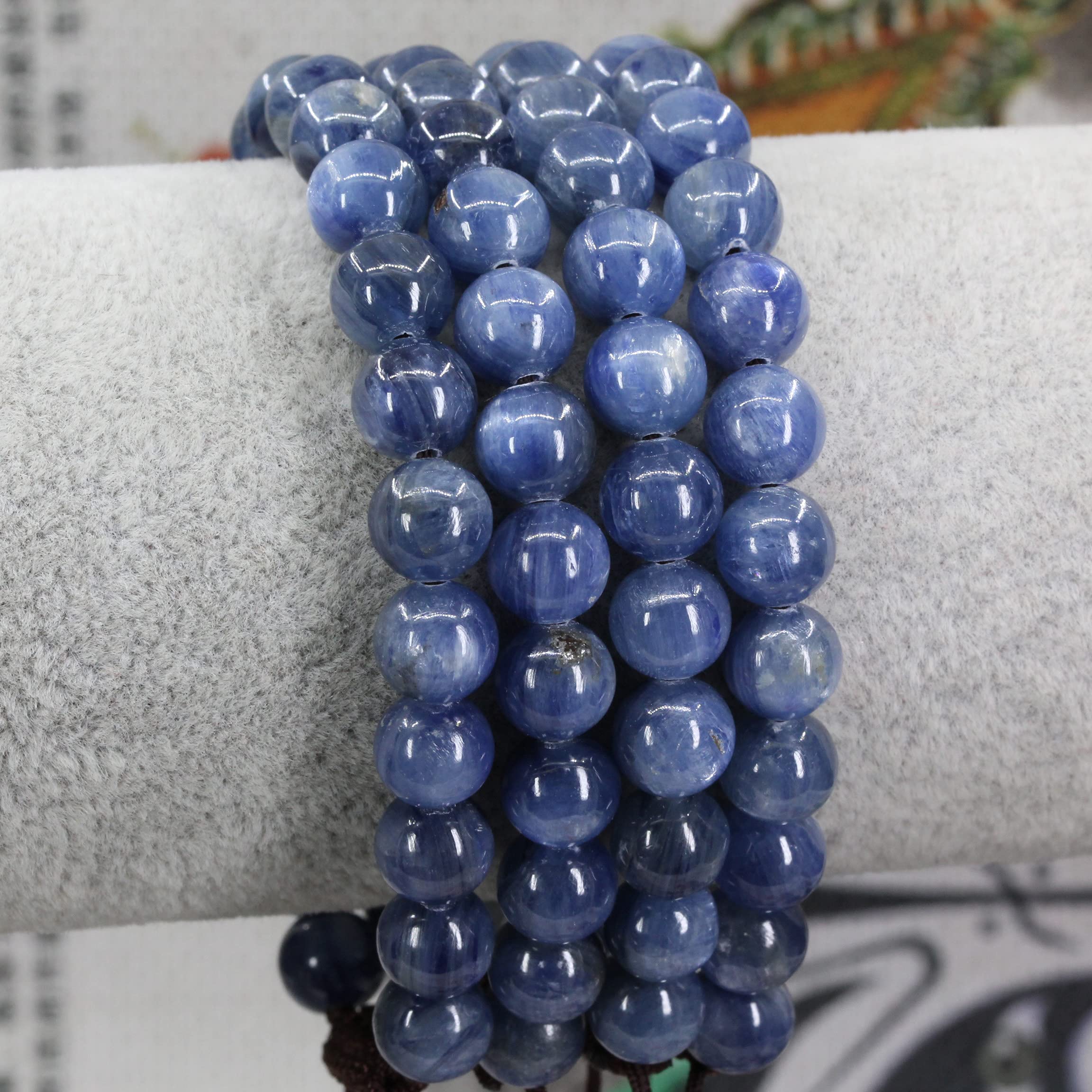 Pulseras unisex con cuentas redondas de cristal de 8 mm, ajustables, trenzadas, con borlas de macramé