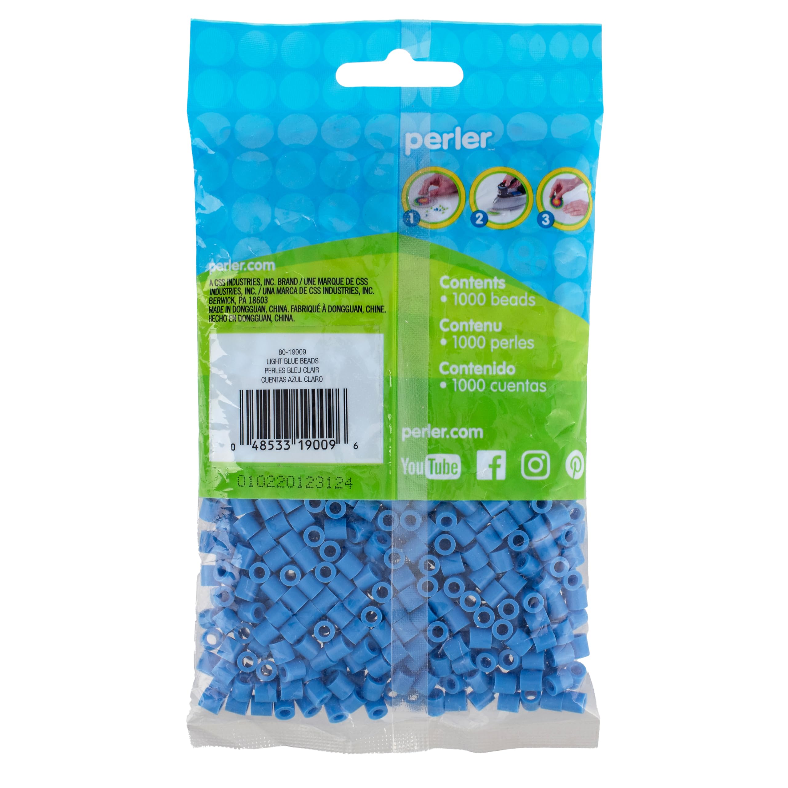 Perler 83-99788 Lot de 3 000 perles fusibles pour activités artisanales Bleu pastel, bleu clair et bleu foncé