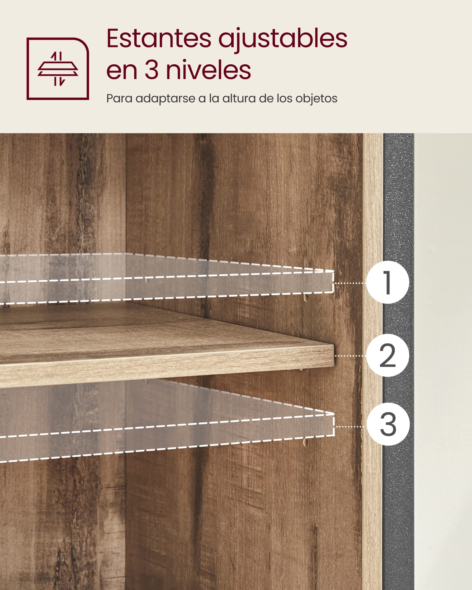 VASAGLE Mueble de Almacenamiento, Aparador, Armario de Cocina, con Puerta Corredera, 30 x 70 x 80 cm, Estante Ajustable, Estilo Rústico, para Sala de Estar, Marrón Roble y Negro LSC100B50 | VASAGLE Armario de almacenamiento, aparador, 30 x 70 x 80 cm, col