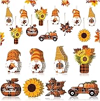 Vista 1 de Adornos colgantes de gnomo de madera de Acción de Gracias, gnomos de girasol, decoraciones de otoño para árbol pequeño, adornos de madera de otoño