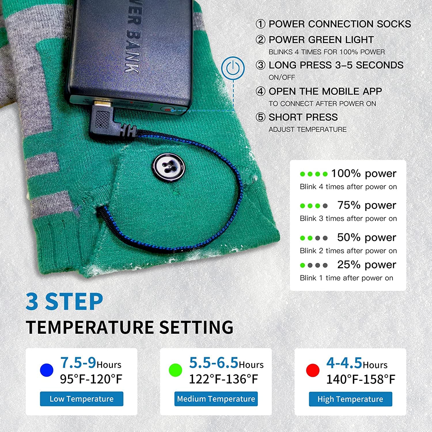 Chaussettes Chauffantes Homme Femme, Chaussettes Chaudes avec Télécommande APP à Batterie 5000mAh, Chauffe-Pieds d'hiver en Coton pour Ski, Pêche, Snowboard, Randonnée