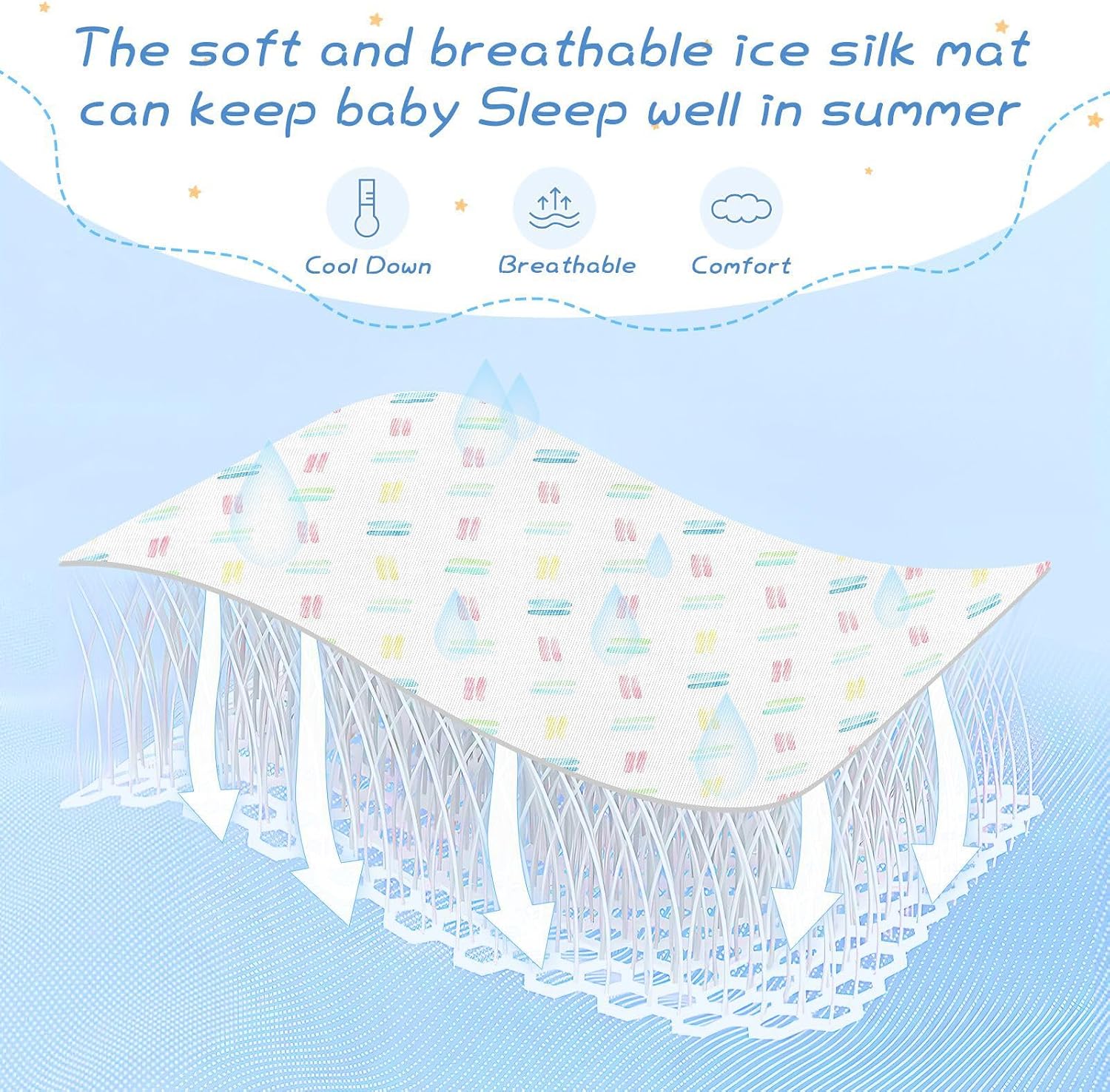 Baby Cooling Mat Colorful Strokes Ice Silk Breathable Mesh Summer Crib Mattress Pad with Pillowcase, Soft Cooling Sleeping Surface for Infant & Toddler, 52"x28"